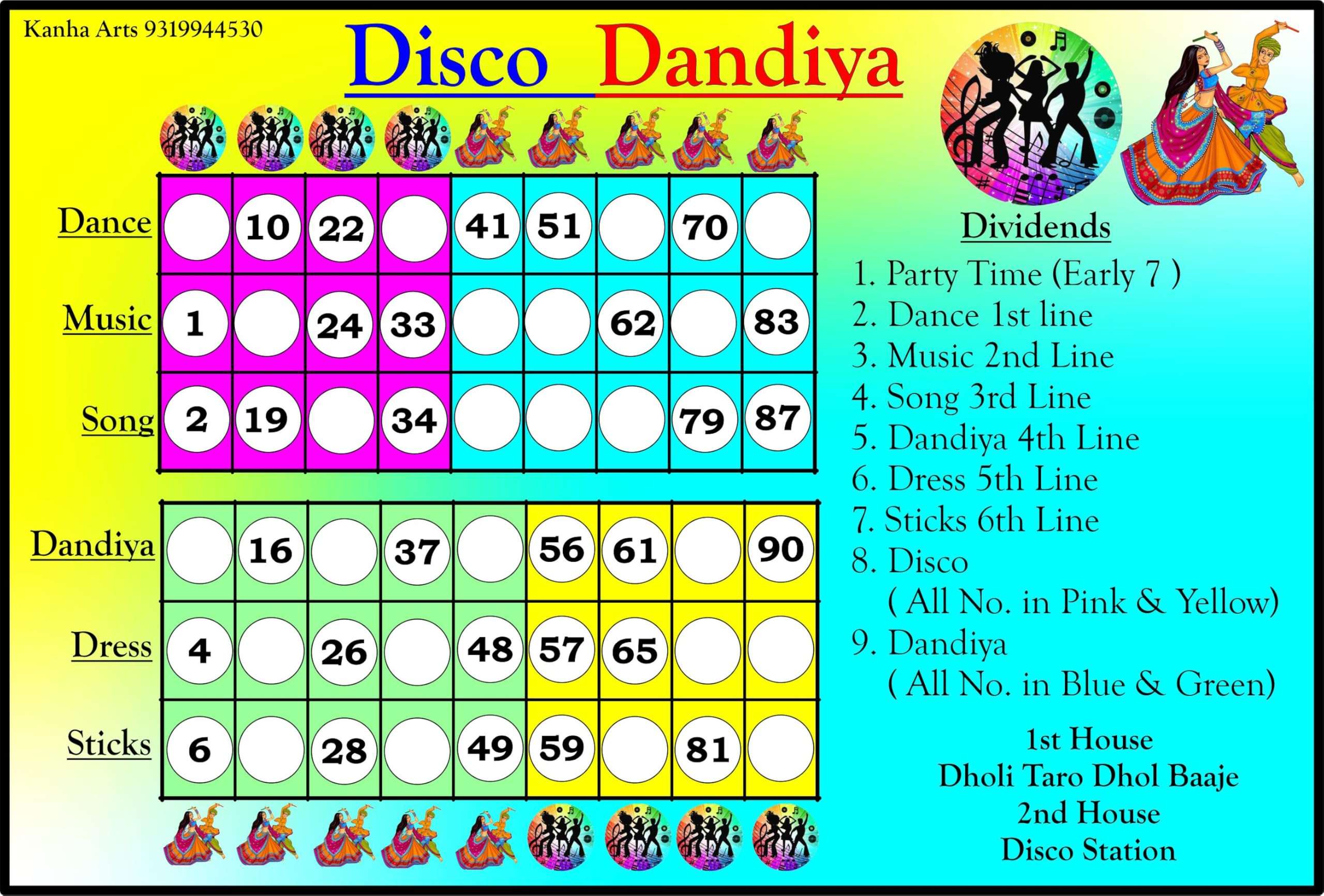Kanha Arts Disco Dandia Tambola Ticket & Friendship Tambola Durable Hard Card Sheet Material for Interactive Learning & Play 3