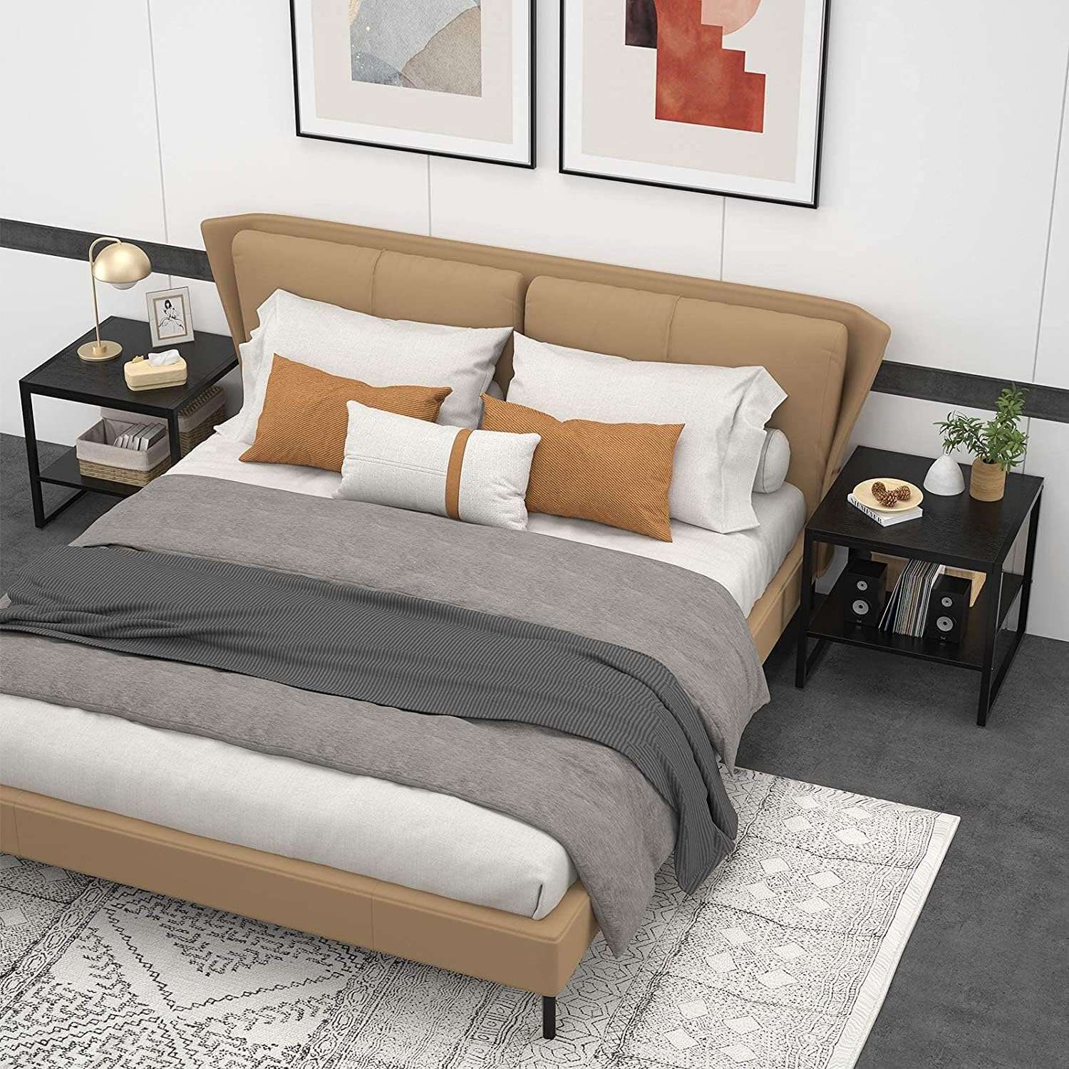 Indian Decor 44566 End Table, 20 Inch Square Side Table Modern Night Stand with 2-Tier Storage Shelf, Living Room Small Coffee Table, Wood Finish Bedside Table for Bedroom, Black top 6