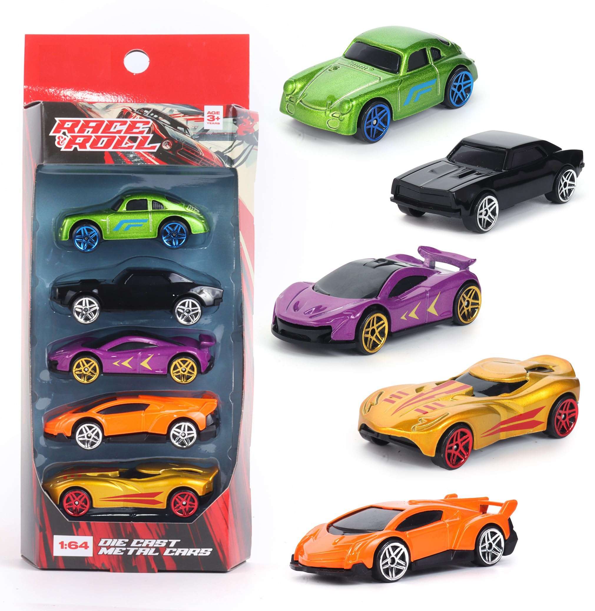 Amazon Brand - Jam & Honey Premium Die-Cast Metal Car | Free Wheel Toy Vehicle for Kids | Realistic Design | Vibrant Paint | No Assembly | Collectible Mini Car Model | Pack of 5 | Multicolor 1
