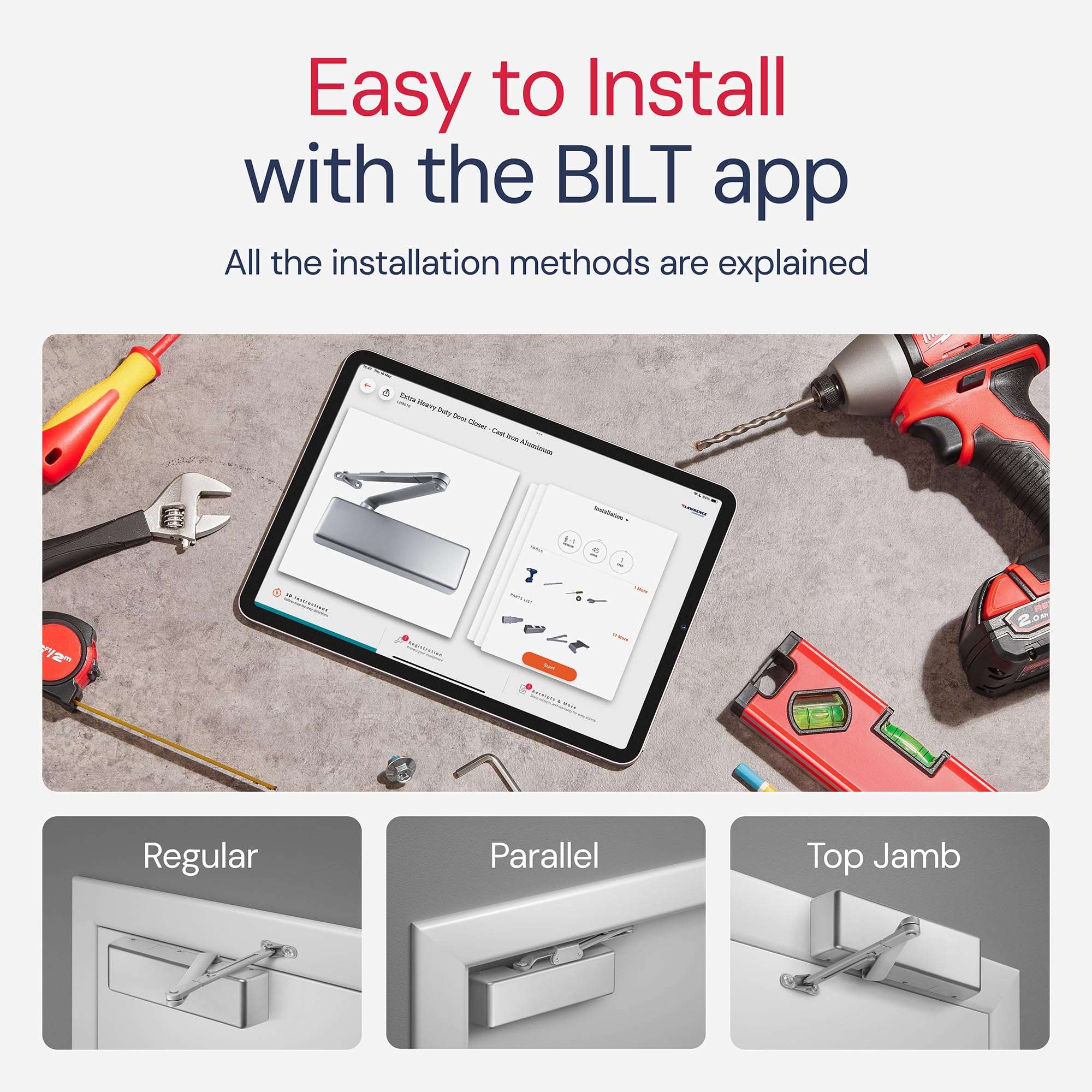 Lawrence Extra Heavy Duty Door Closer Commercial Grade 1 - Adjustable 6-Speed Delayed-Action Door Control with 3 Pistons – Flexible Installation with Included Hardware - Embassy Series LH8016 5