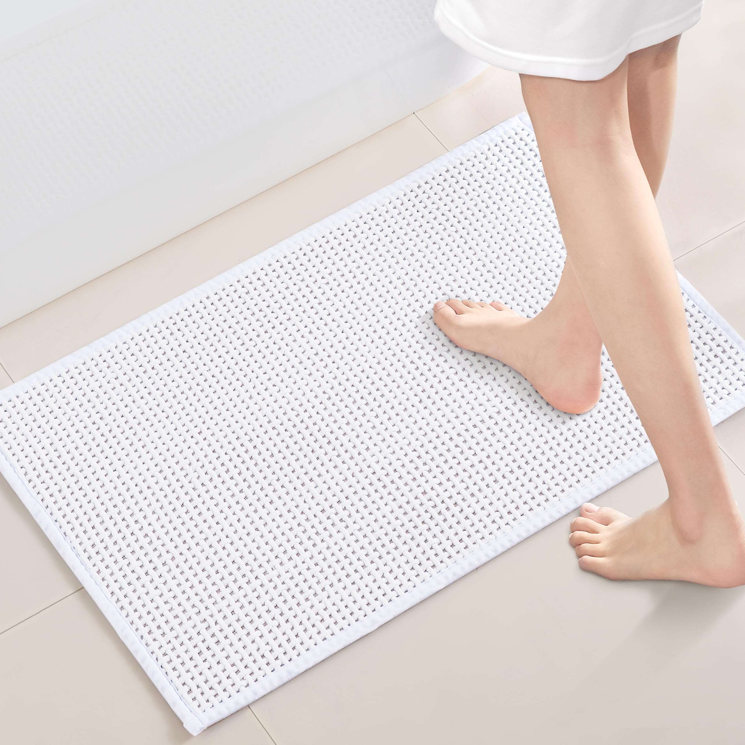 WARM HAVEN Washable Bathroom Rugs: 36x24 White Bath Mat – Non Slip Chenille Bathmat for Bathroom Floor & Shower 1