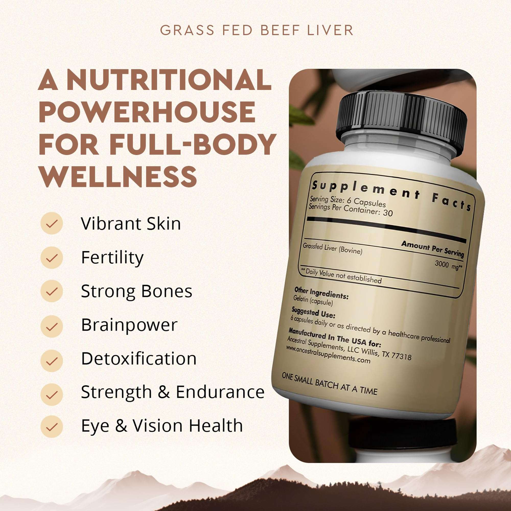 Ancestral Supplements Grass Fed Beef Liver 180 Capsules, Supports Energy Production, Detoxification, Digestion, Immunity and Full Body Wellness, Non-GMO, Freeze Dried Liver Health Supplement 3