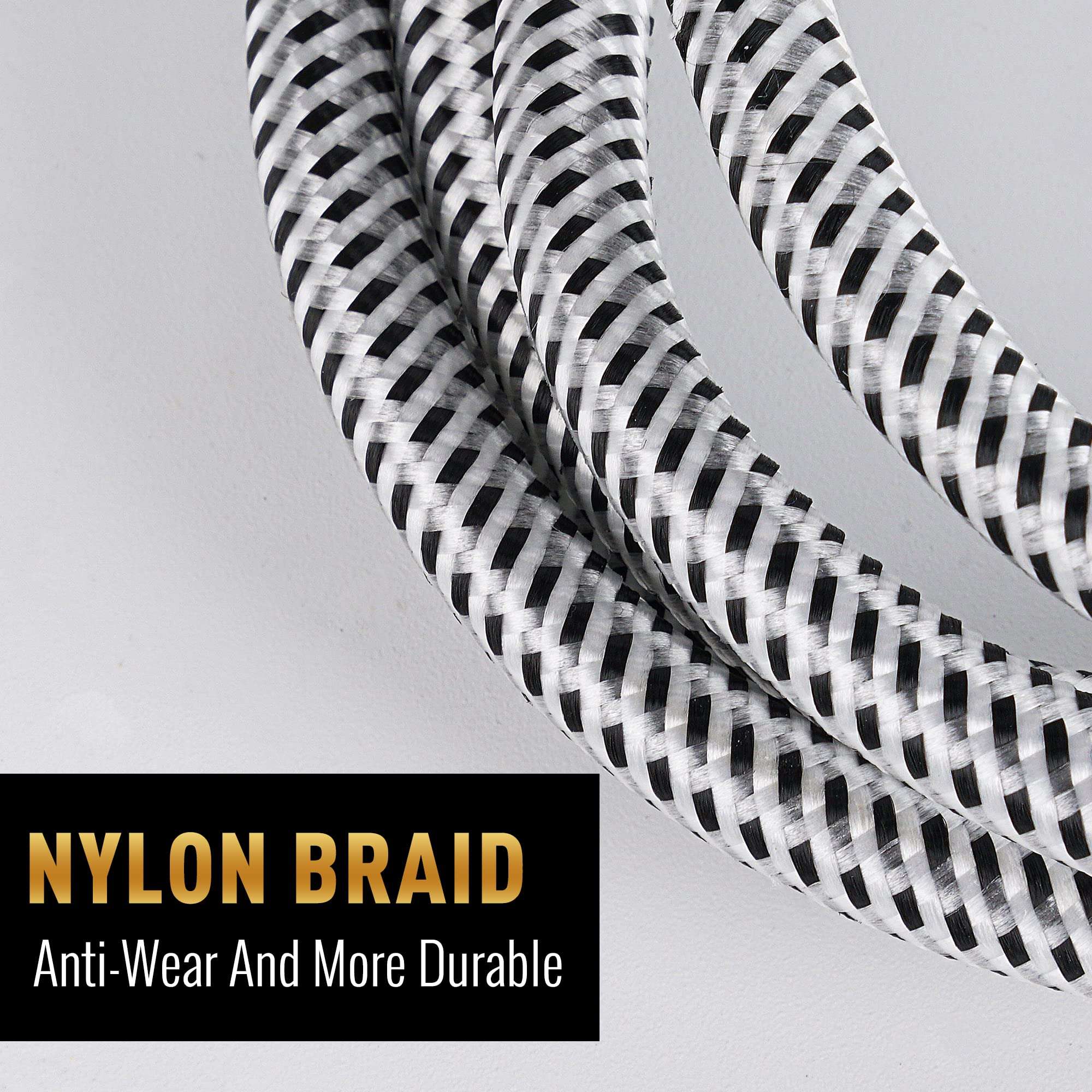 Elecan 14 AWG Speaker Cable Wire 30 Feet with Gold-Plated Banana Tip Plugs-CL2 Rated-in Wall-Heavy Duty Nylon Braided, Oxygen-Free Copper (OFC)-White-with 5 Cable Ties 5