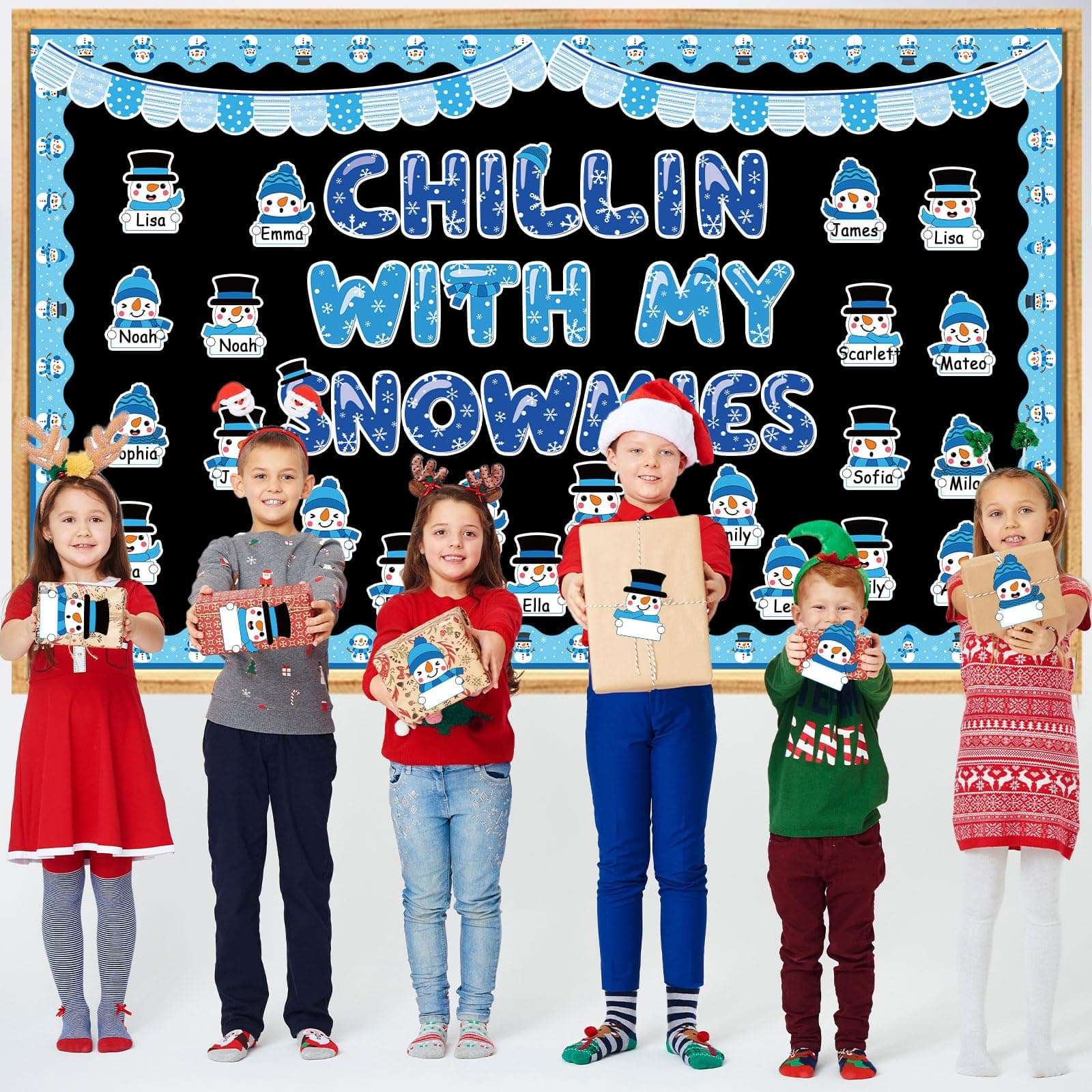 gisgfim Winter Bulletin Board Decorations Set Winter Snowman Name Tag Paper Cutouts Snowflake Winter Christmas Classroom Bulletin Board Decor for Holiday School Home Chalkboard Wall 6