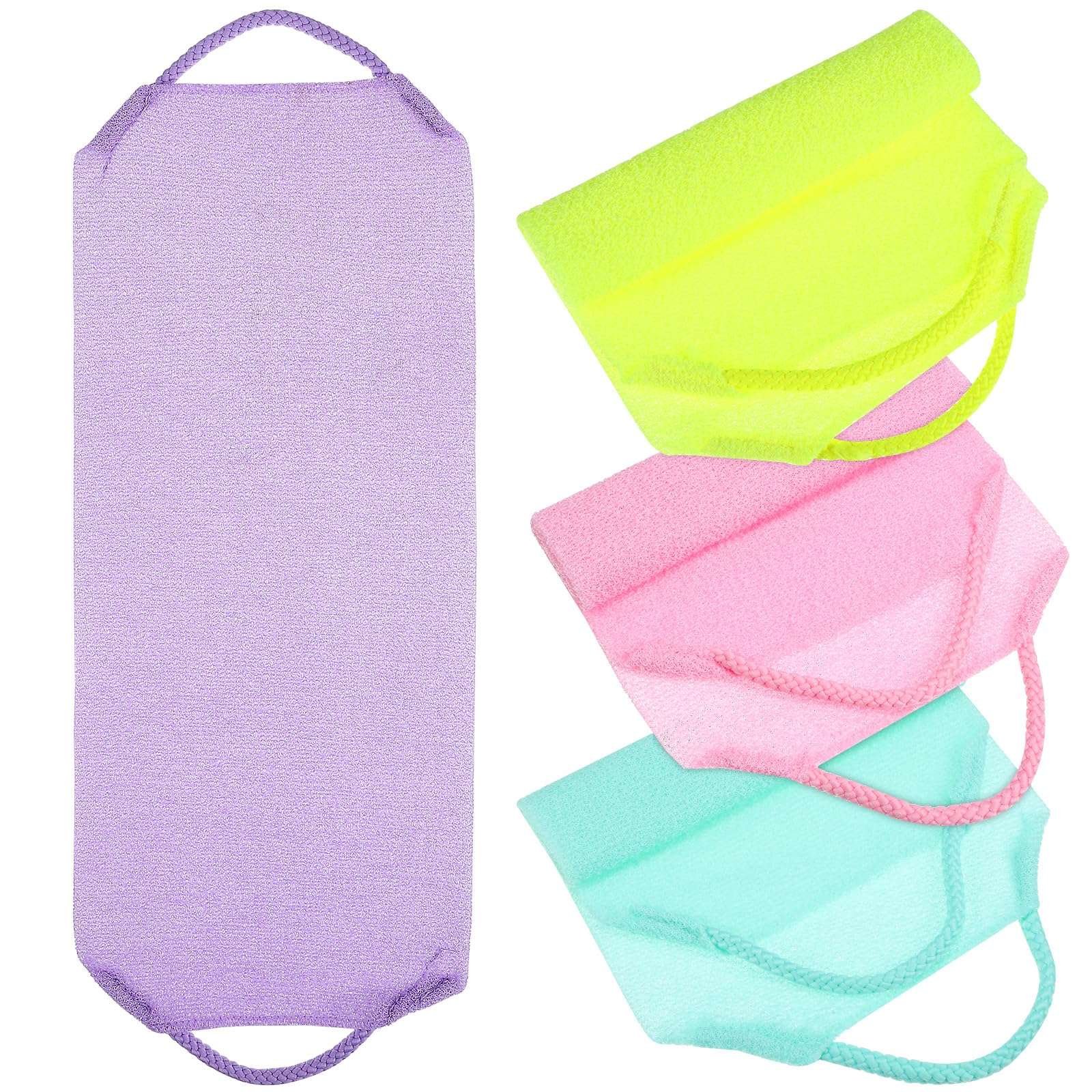 Exfoliating Washcloth Back Scrubber for Shower Exfoliating Body Scrubber Back Scrubber for Shower Washcloth Bath Wash Cloth Exfoliating Loofah Towel Beauty Washcloth, 4 Pack 1