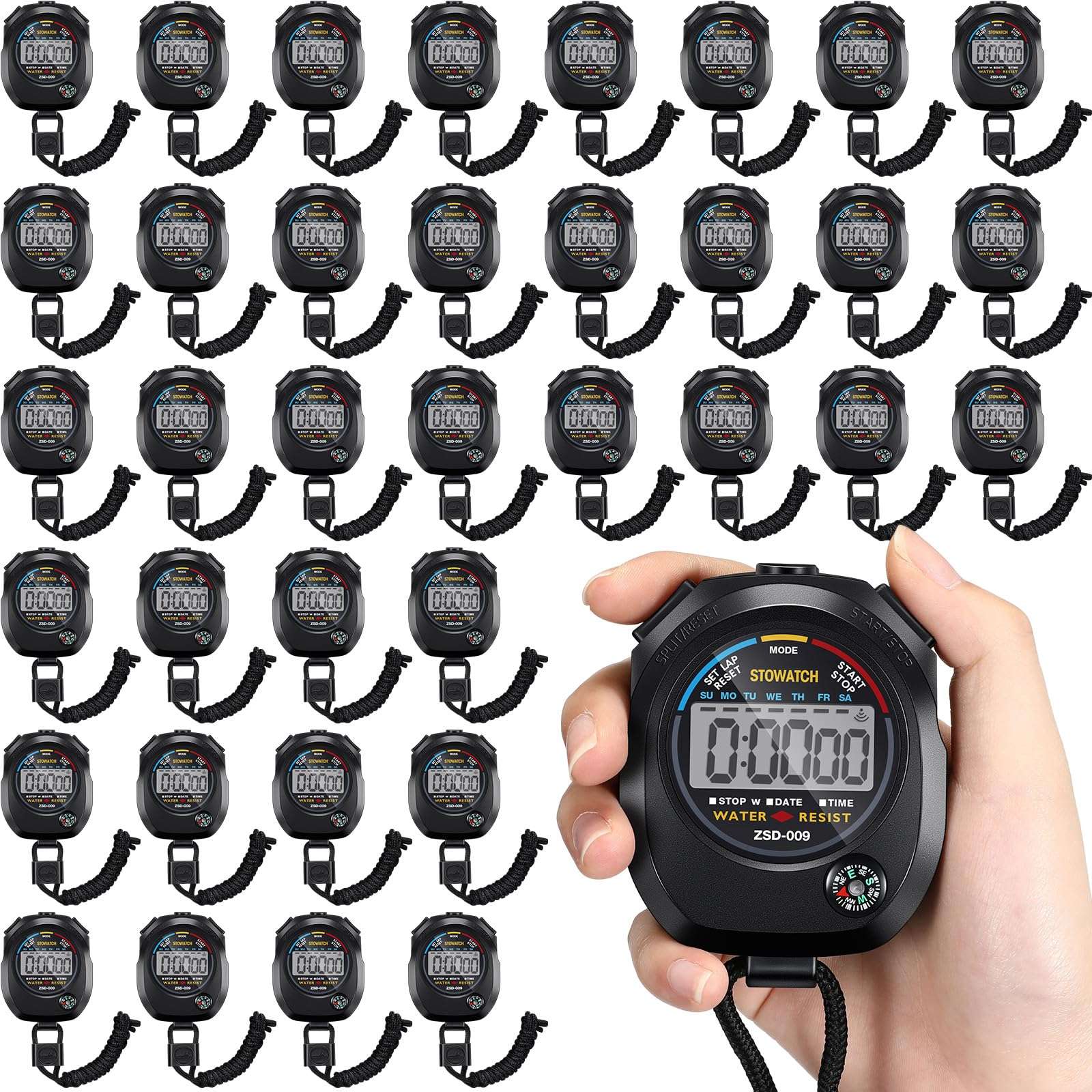 Maxdot 40 Pieces Digital Stopwatch Timer Waterproof Stop Watch Large Display Stop Watches for Sports Multi Function Stopwatches for Coaches Wrist Stopwatch 1