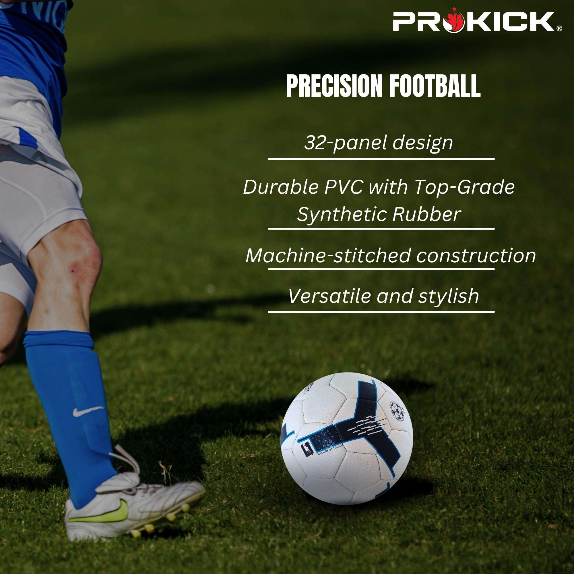 Prokick Precision Machine Stitched 32 Panel Football, Size 3 (White/Blue) 6
