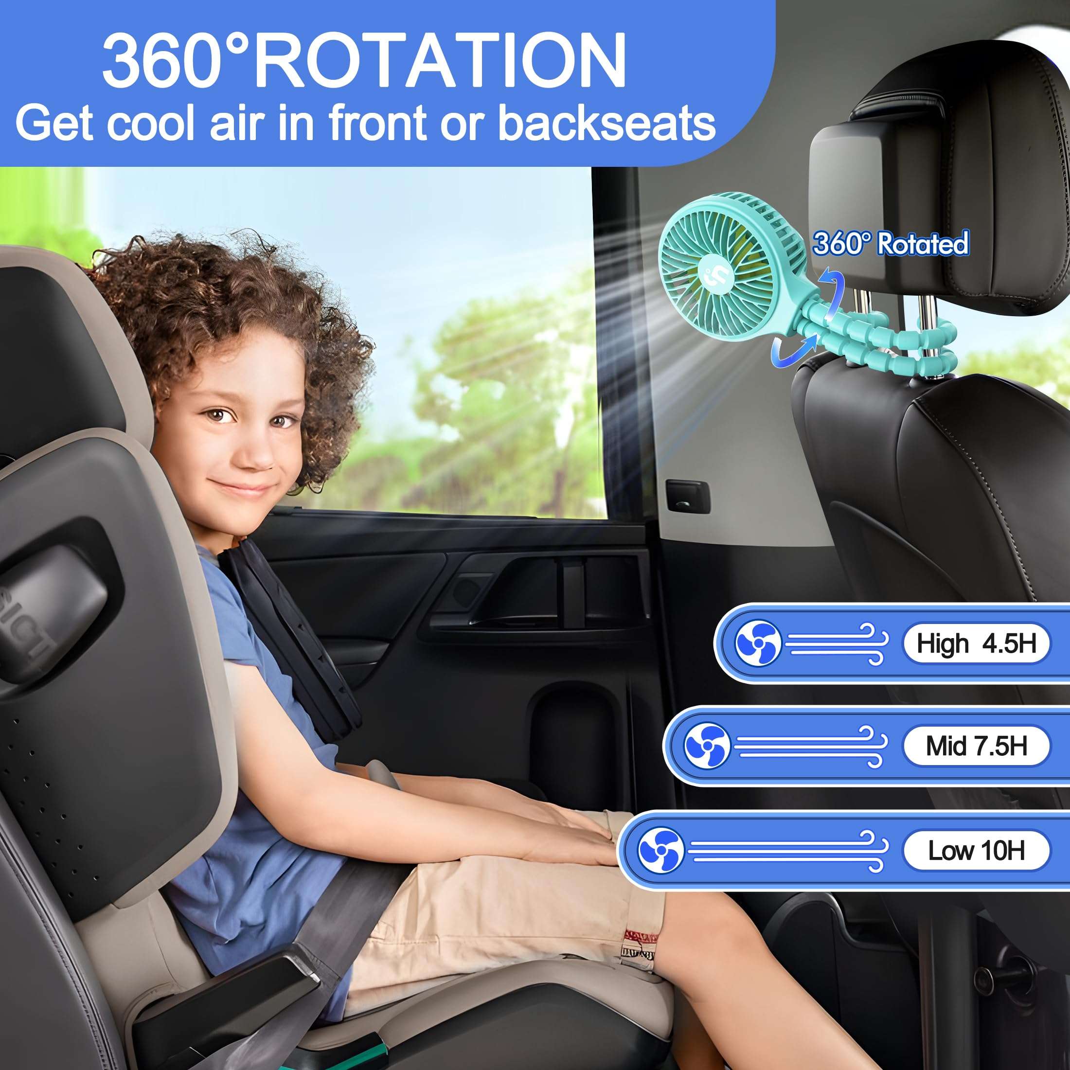 WEGA Stroller Fan Rechargeable Portable Fan Battery Operated Car Seat Baby,3 Speeds Clip on USB Personal Fan for Crib Treadmill HomeOffice and Travel (Blue) 6