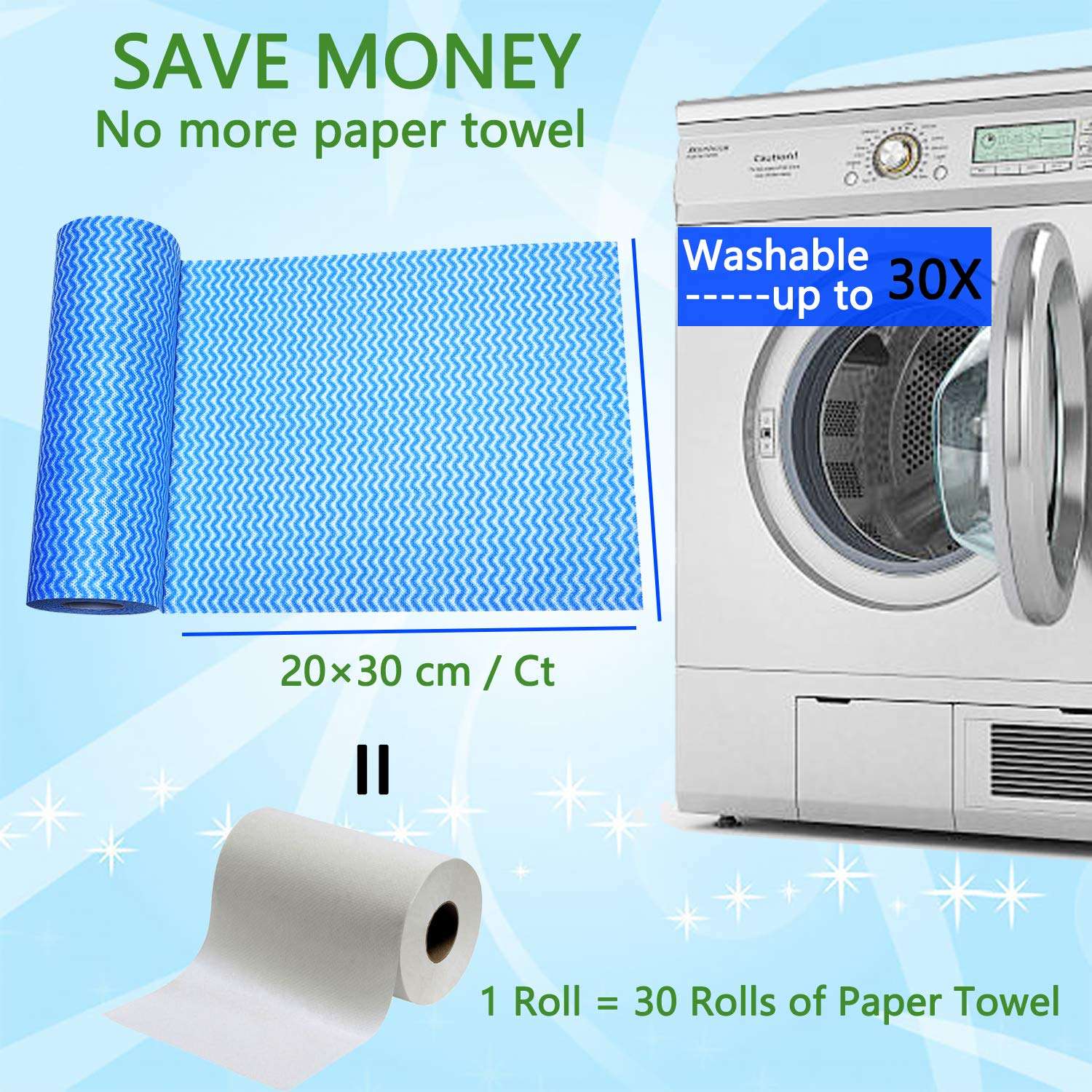 Cloth Paper Towels Reusable Washable 【180 Ct, 3Rolls】 Lint Free Dishcloth Kitchen Cleaning Towels Toallas para - MsFun 5