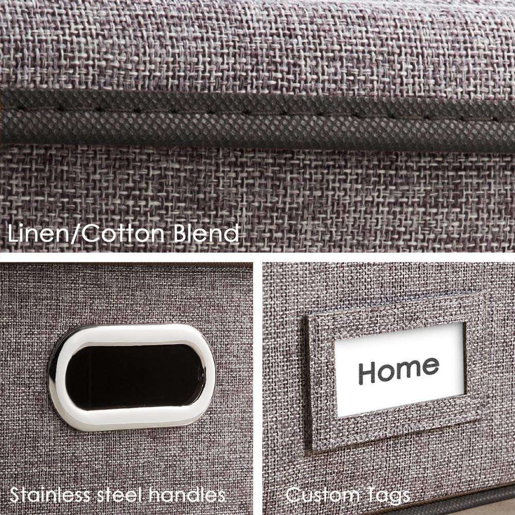 PRANDOM File Organizer Box - Set of 1 Collapsible Decorative Linen Filing Storage Hanging File Folders with Lids Office Cabinet Letter Size (15x12.2x10.75 inch) 5