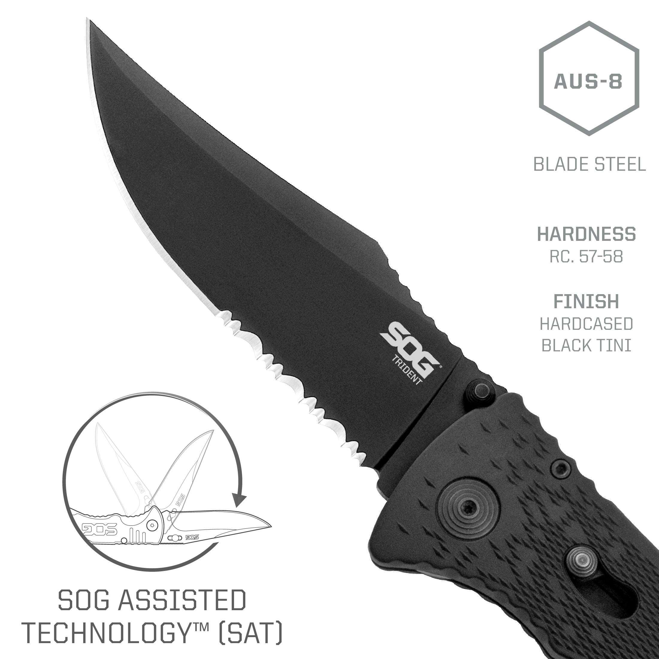 SOG Trident, Zytel Handle, Black TiNi Blade, ComboEdge 3