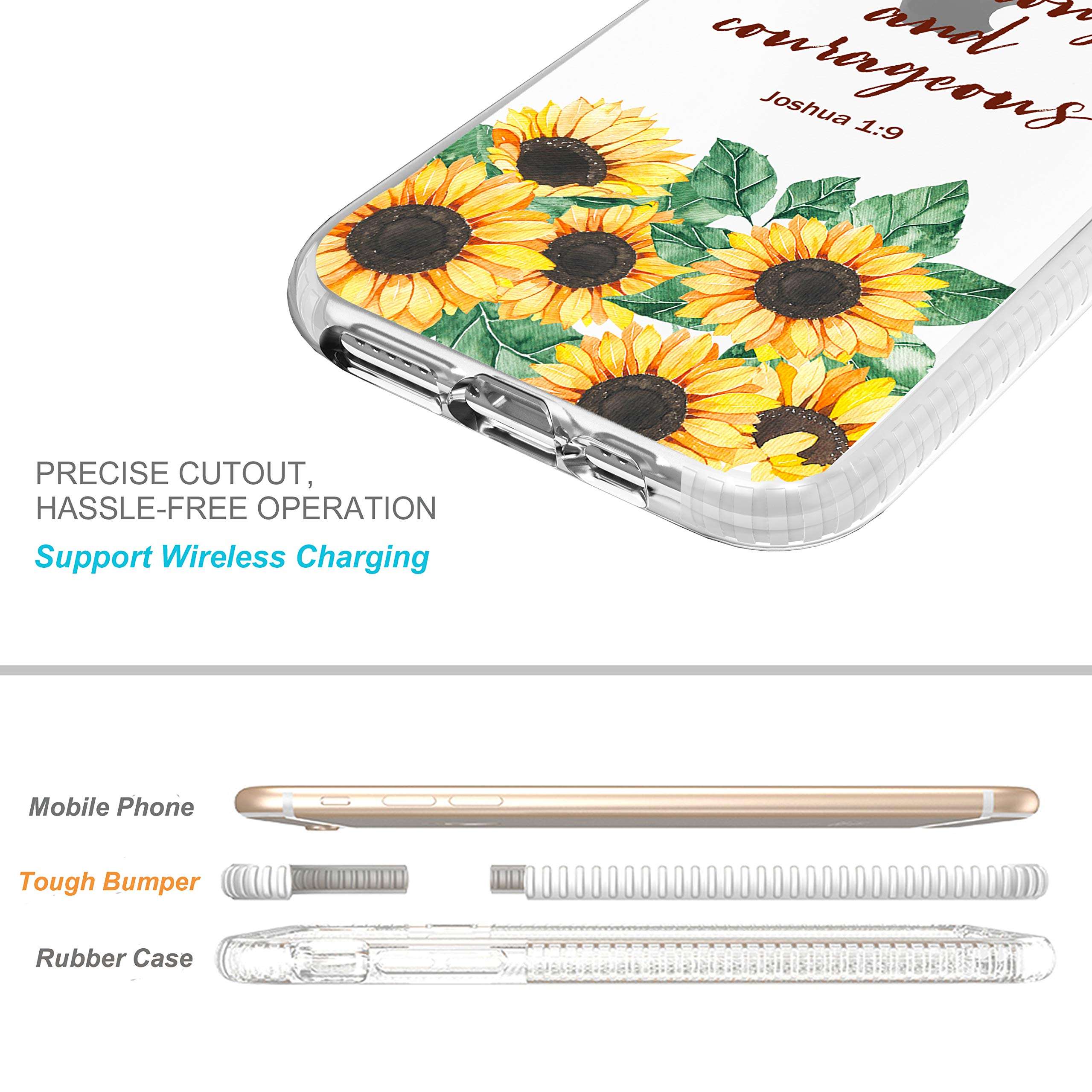 Case Compatible for iPhone 12 Mini,Sunflower Floral Flowers Inspirational Bible Verses Christian Quotes Joshua 1:9 Soft Protective Clear Case With Design for Girls Women Compatible for iPhone 12 Mini 3