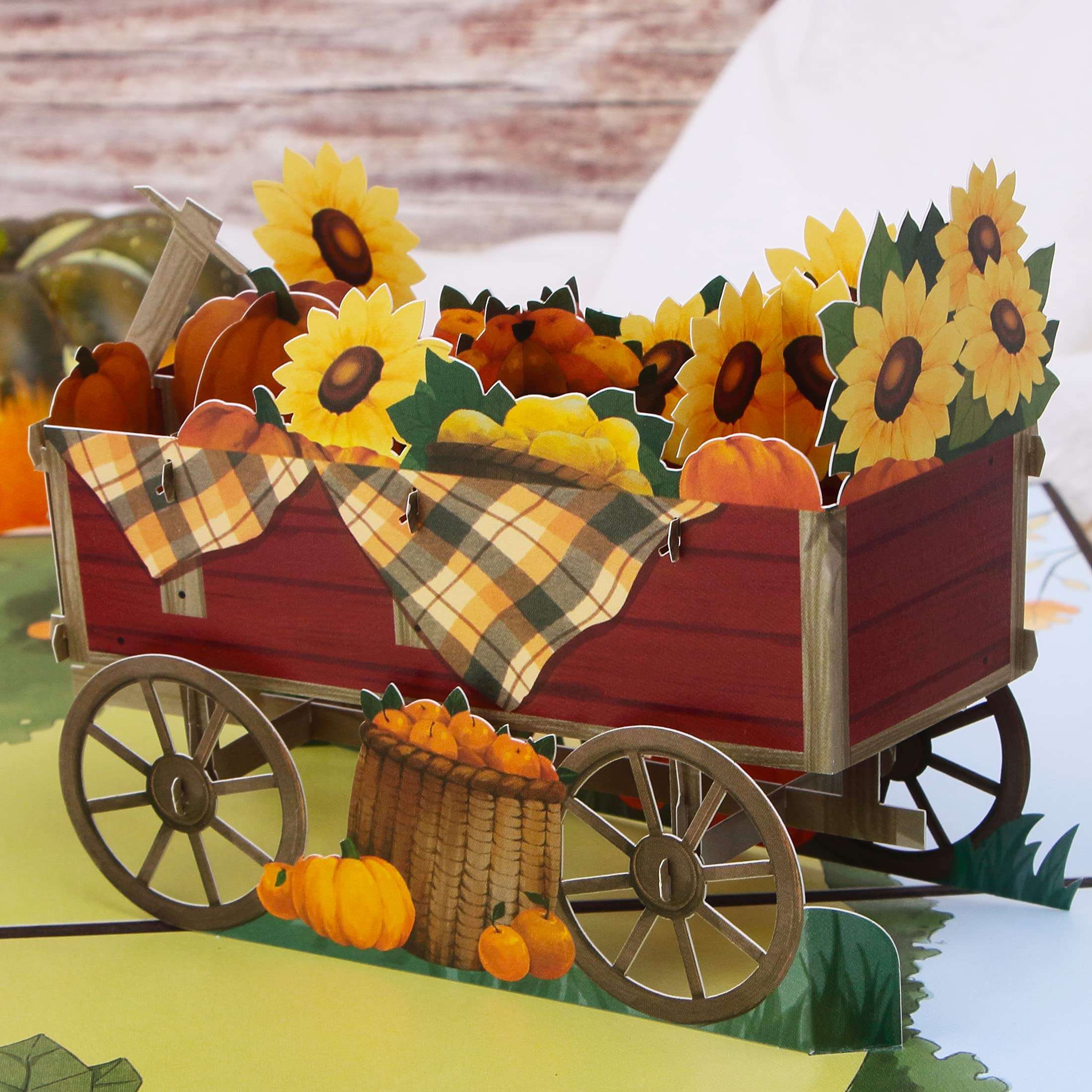 Ribbli Thanksgiving Pop Up Card - Fall Thank You Card, 3D Greeting Card, Harvest Trailer Card, Sunflower Card, Happy Holiday Autumn Birthday, for Kids Children Husband Wife Him Her, with Envelope 5