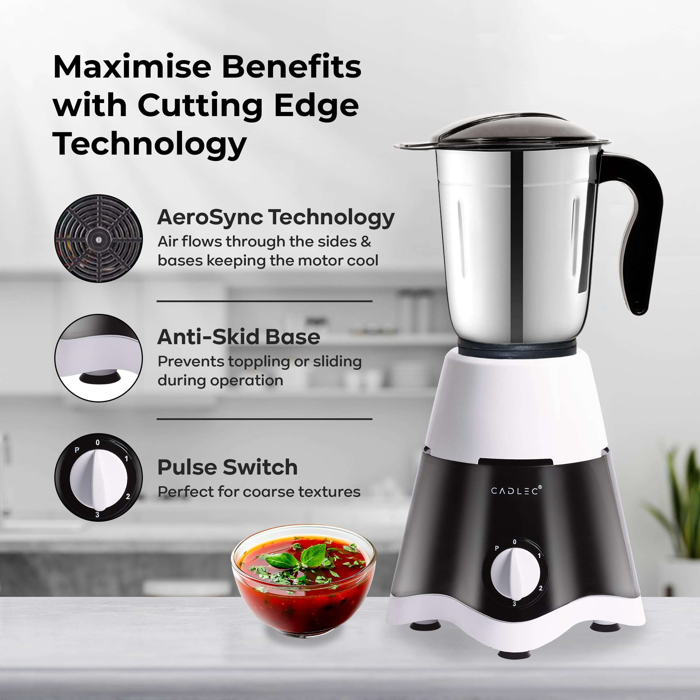 Cadlec JarGenie 4 Jar 750 Watt Mixer Grinder | High-Power Juicer, Blender & Mixer | Durable ABS Body | Multi-Function for Juicing & Blending | 2-Year Warranty 5