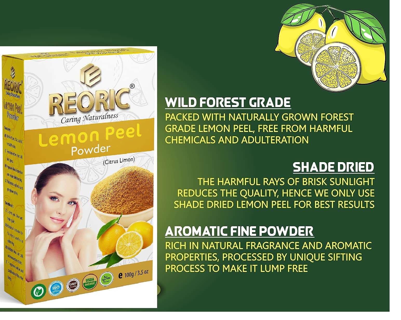 Reoric lemon peel powder |lemon powder for face |lemon powder for face pack |citrus lemon powder |face pack for glowing skin|vitamin c powder for face(100g, Pack of 1) 6