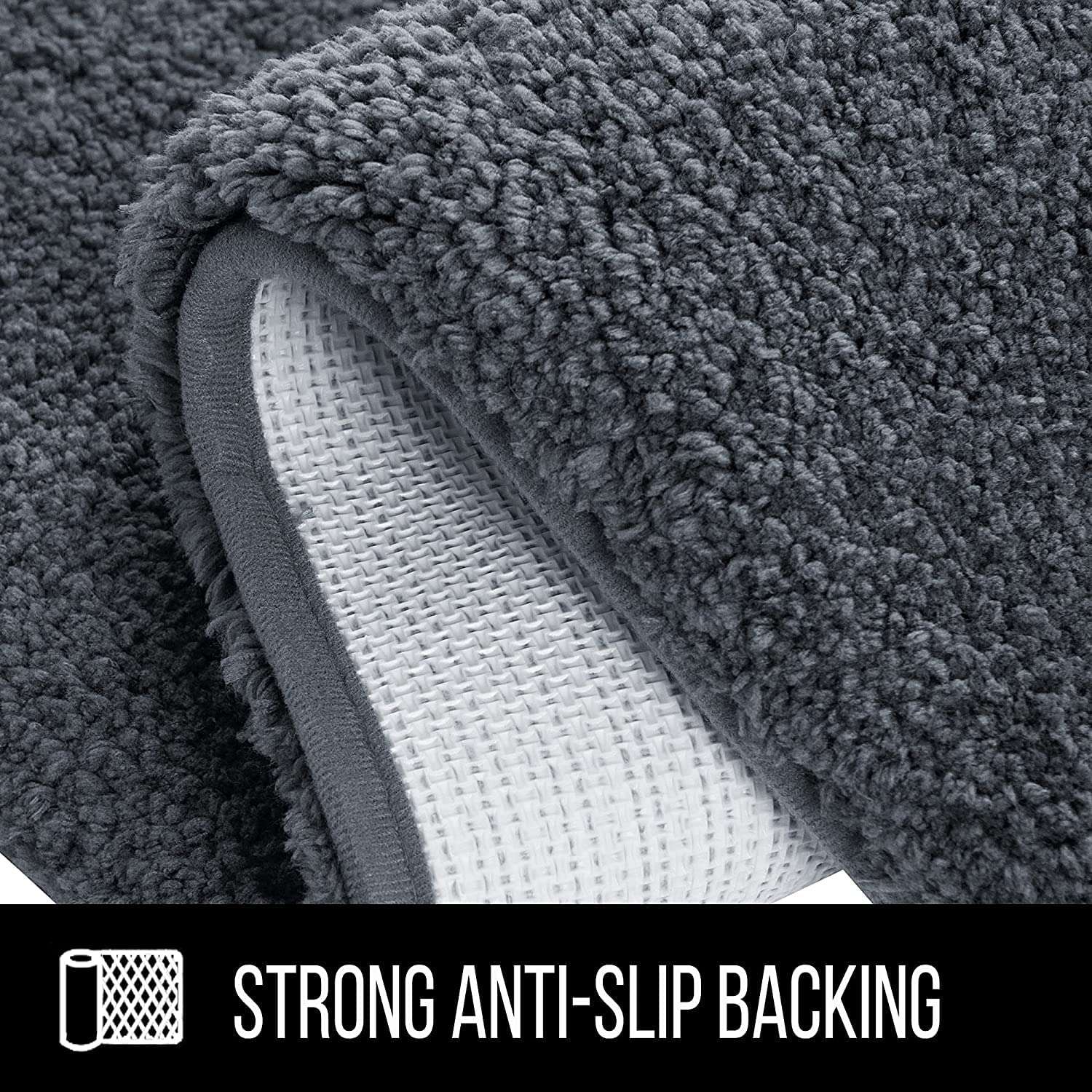 SIWAN | Anti-Slip Microfiber Soft Bath Mat, Size 40 x 60 cm - Bathroom Rugs - Suitable for Kitchen, Bedroom and Bathroom, Dry Fast Water Absorbent & Machine-Washable - Set of 1, Dark Grey Color 2