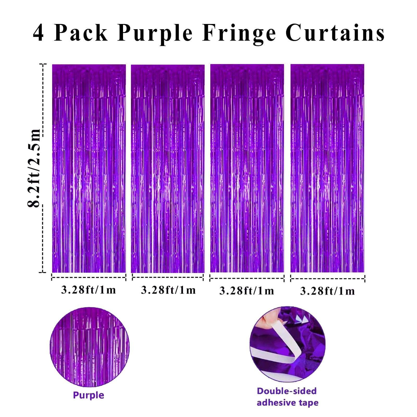 Mardi Gras Carnival Decorations Purple Foil Fringe Curtains, 4PCS 3.28x 8.2FT Tinsel Door Curtains Purple Fringe Backdrop for Wedding Birthday Disco Euphoria Party 4