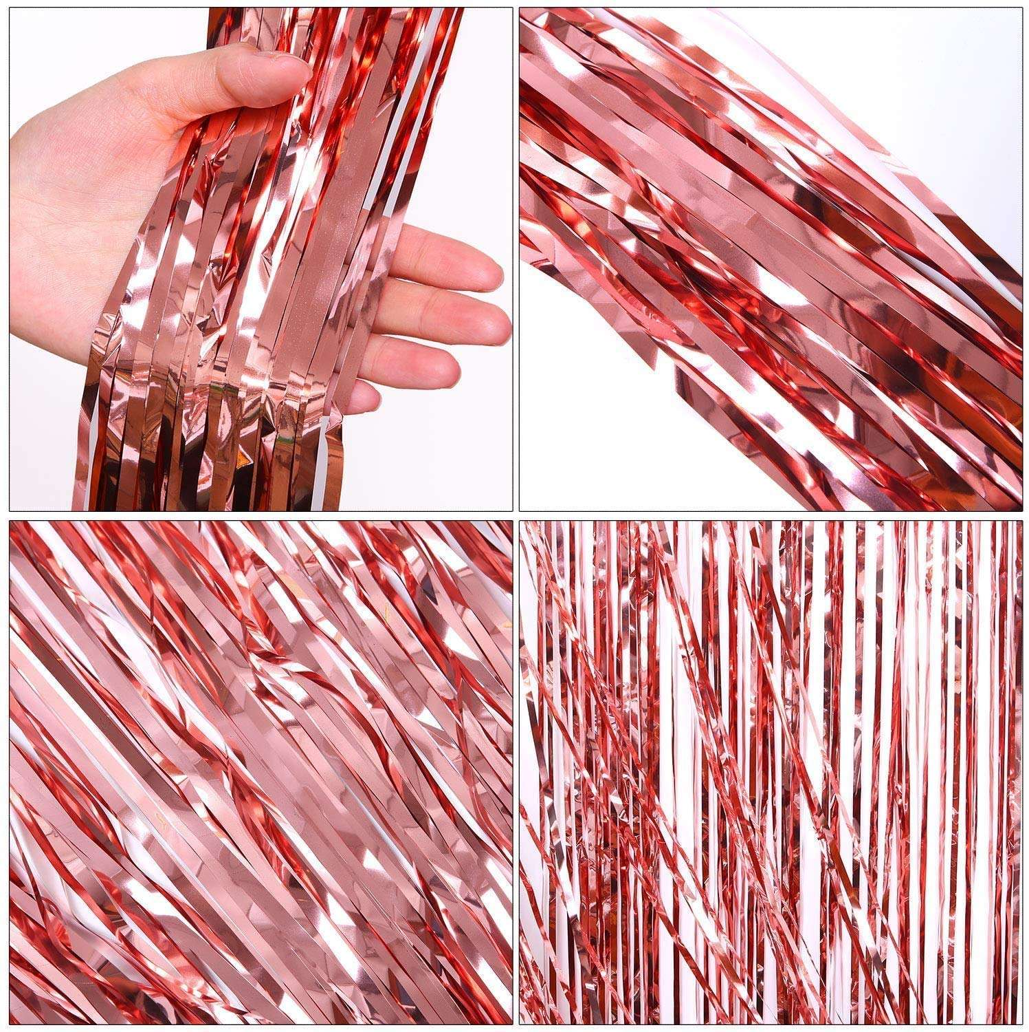 WILDCROC Rose Gold Fringe Curtains for Girls Birthday, Christmas, Halloween, Graduation Ceremony, New Years, Party Decorations | 3 x 6 feet, Pack of 5 5