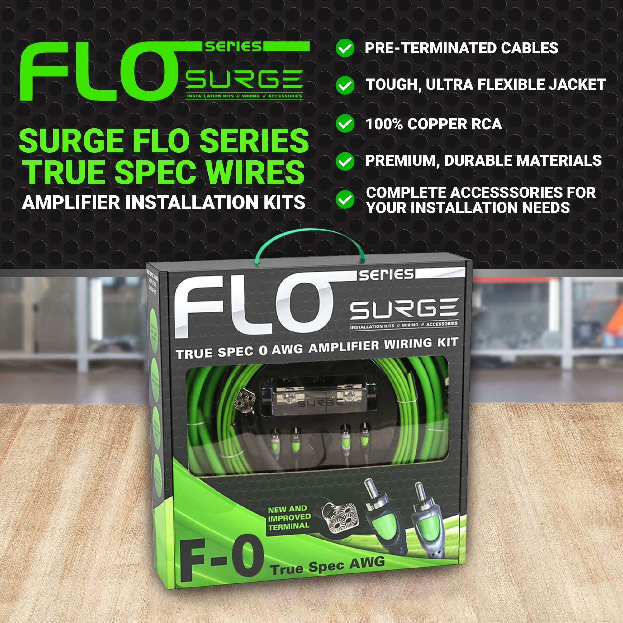 Surge Series Amplifier Installation Wiring Kit - 0 Gauge Installer Amp Kit - True Spec AWG Amp Kit - 5000W 0 Gauge Wire w/ 250A mini-ANL Fuse Holder Car Audio Wiring Kit - Car Amplifier Installation 4