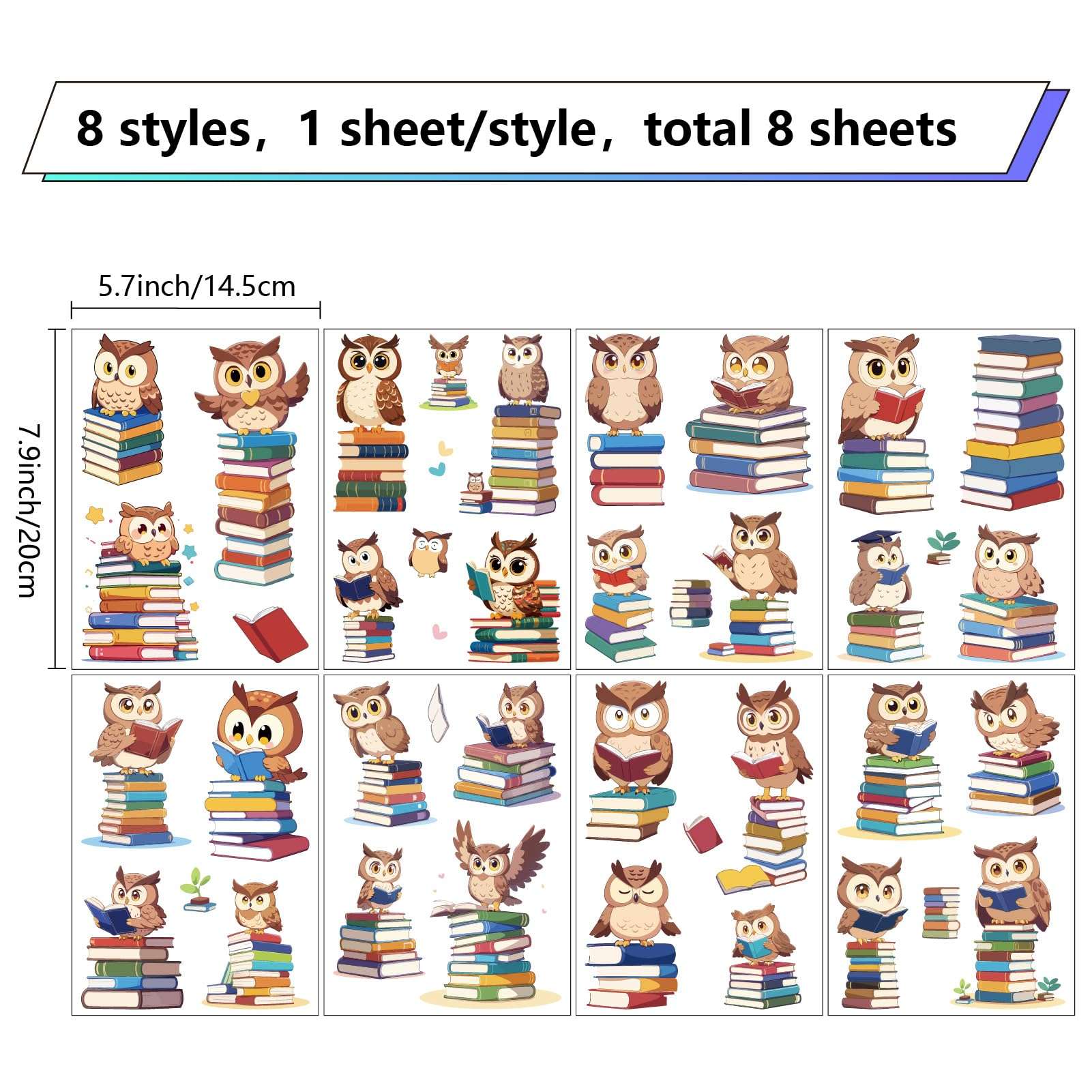 CRASPIRE 8 Sheets Owl Window Sticker Book Heart Wall Clings Birds Peel and Stick Paster Waterproof Large Decals for Home Stairway Restaurant Kitchen Bathroom Showcase Glass Mirror Doors PVC Decor 3