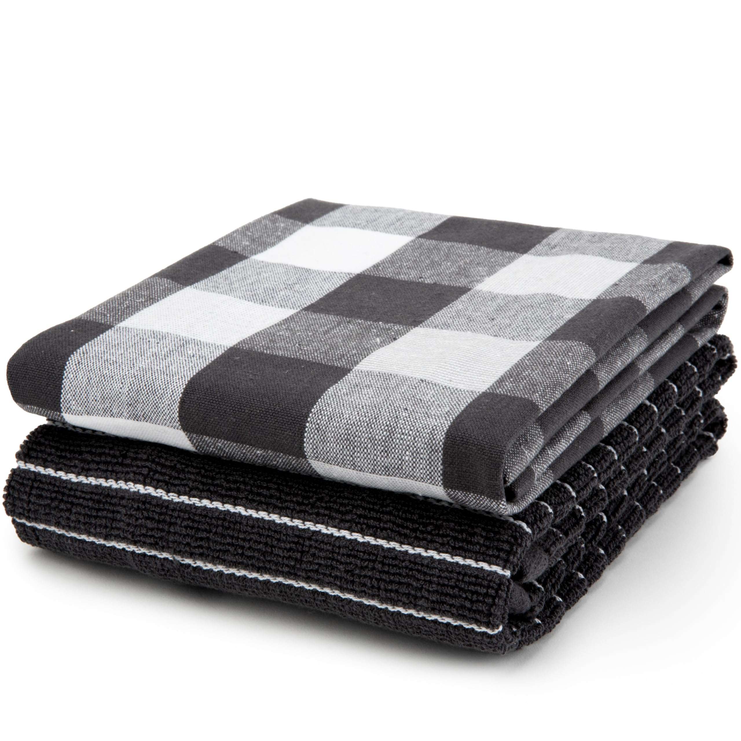 Sticky Toffee Gray Kitchen Towels 2 Pack, 100% Cotton Gray Dish Towels, Hand Towels, Tea Towels, Terry and Plaid Flat Weave Dish Towels for Drying Dishes, 28 in x 16 in 6