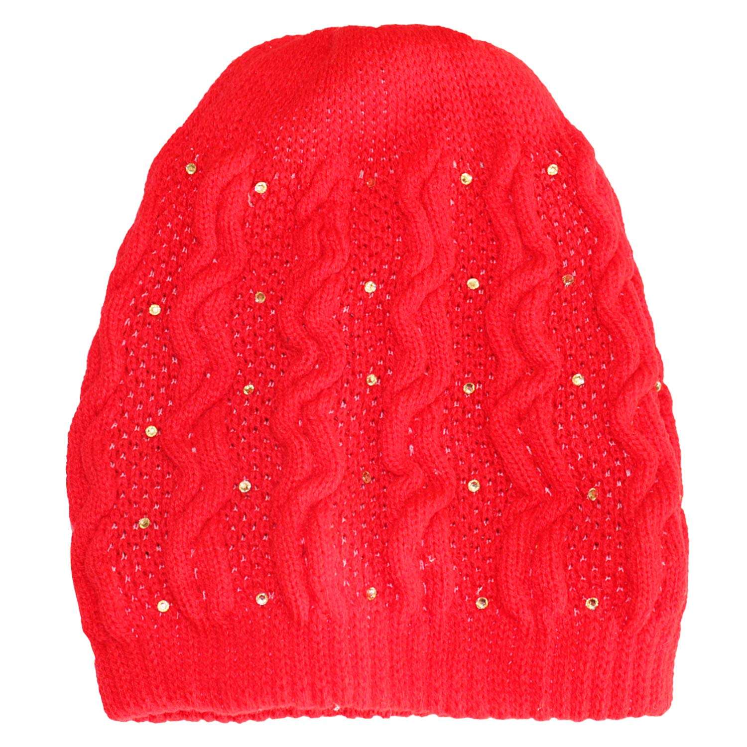 HAUTEMODA Solid Woollen Winter Cap (Red)