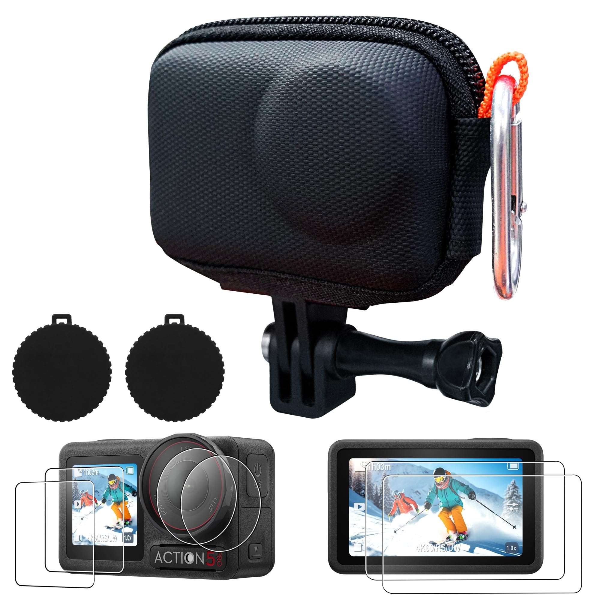 CYNOVA DJI Osmo Action 5 Pro Accessories Kit, Include DJI Osmo Action 5 Case, Action 5 Pro Screen Protector and Silicone Lens Cap, Anti-Scratch, Anti-Collision, Anti-Dust, All-Round Protection