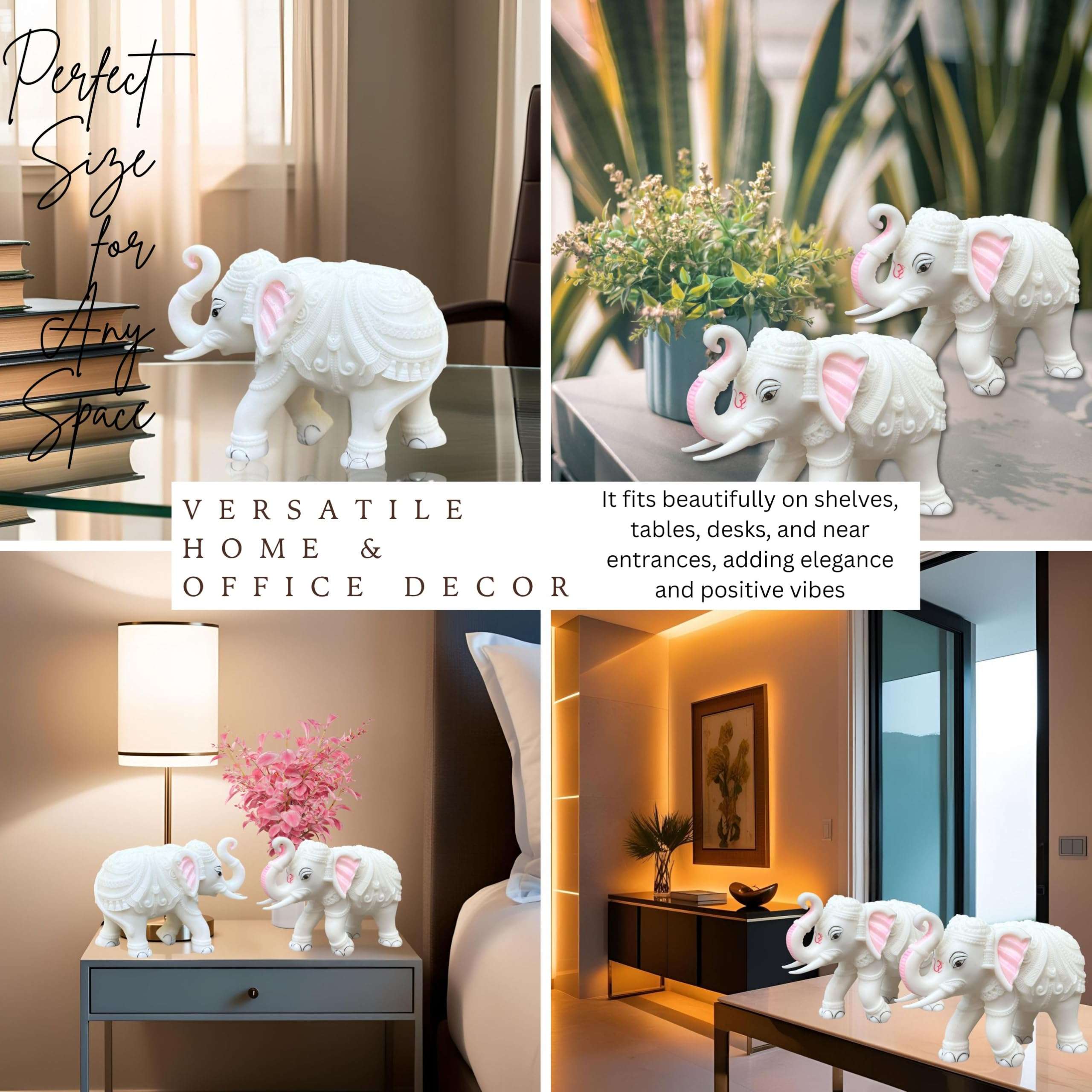 KRAFTSKALA White Marble Elephant Statue Pair (2x3 Inches), Trunk Up Decorative Elephant Figurine for Home Entrance, Living Room & Office, Vastu Feng Shui Diwali, Prosperity Gift 4