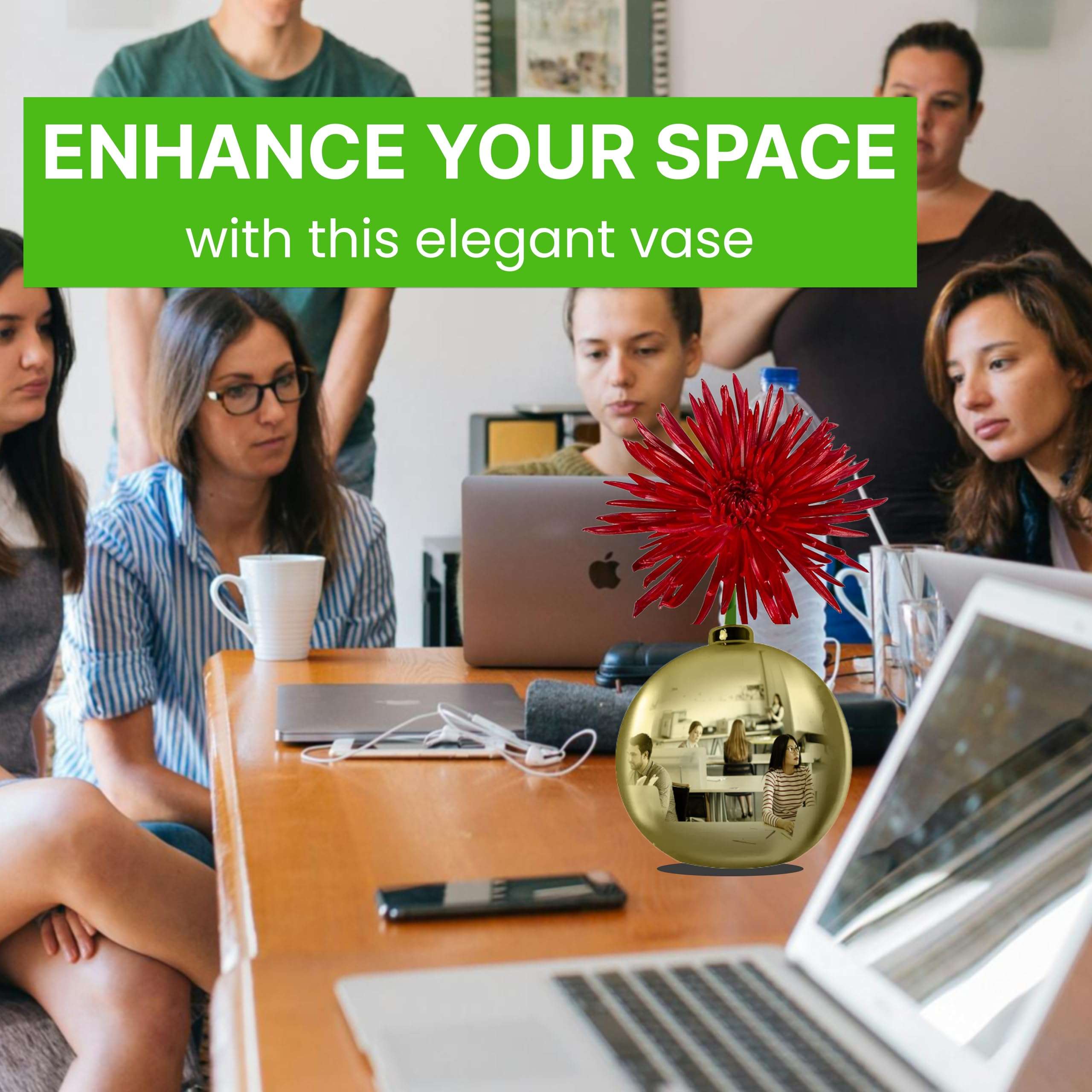 TidyFriend Convex Mirror Vase Gold Cubicle Decorations with Flower - 4" x 4" Cubicle Mirror, Desk Mirror to See Behind You - Aesthetic Office Cubicle Accessories, Office Cubicle Decor Organizer 6