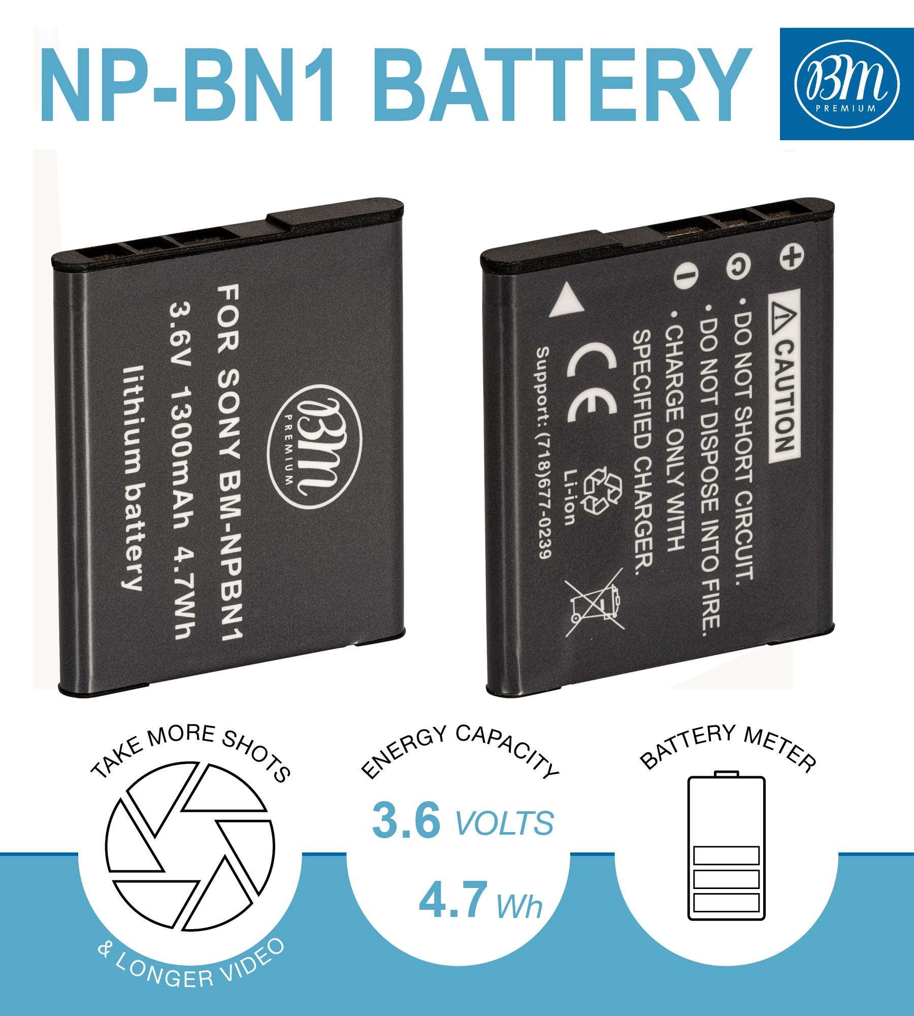 BM NP-BN1 Battery and Charger for Sony CyberShot DSC-QX10, DSC-QX30, QX100, WX5, WX9, WX50, WX70, WX150, W330, W510, W530, W560, W570, W610, W620, W650, W690, W800, W830, TX10, TX20, TX30 Camera 2