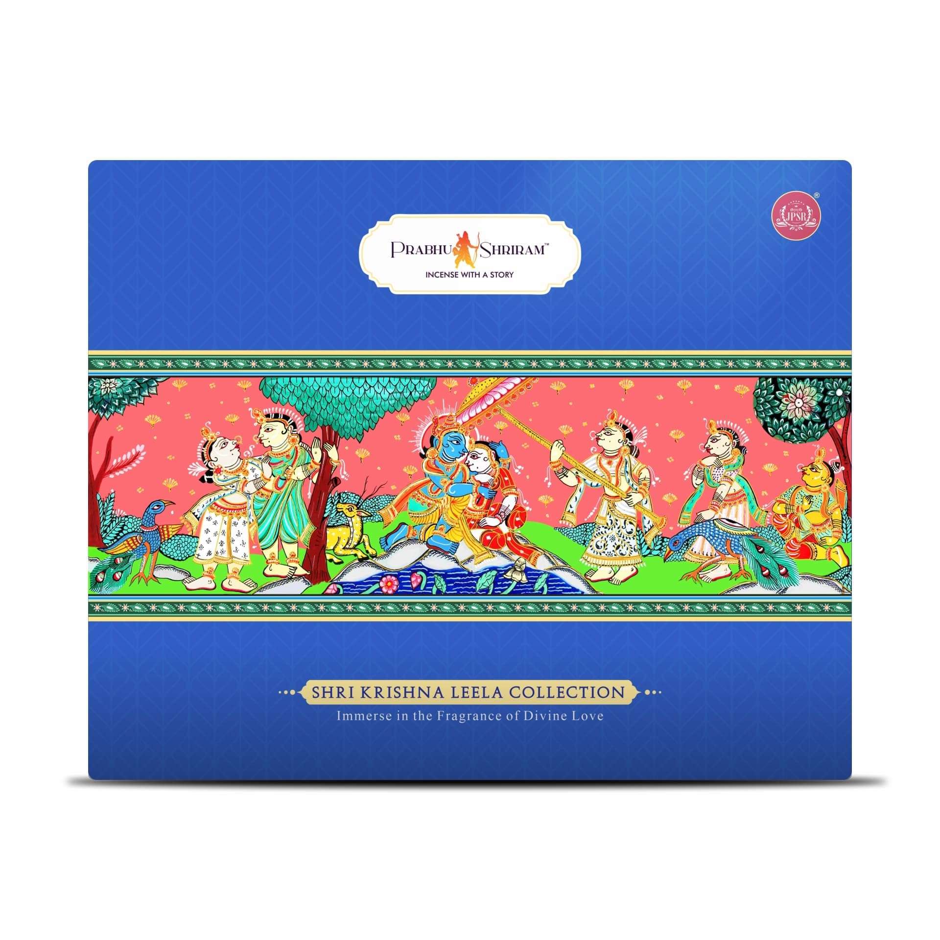 JPSR Shri Krishna Leela Incense Sticks Gift Set | Traditional Ayurvedic Temple Fragrances | 10 Premium Natural Scents with Pattachitra Art & Free Peacock Feather Holder Premium Pooja Agarbatti 1