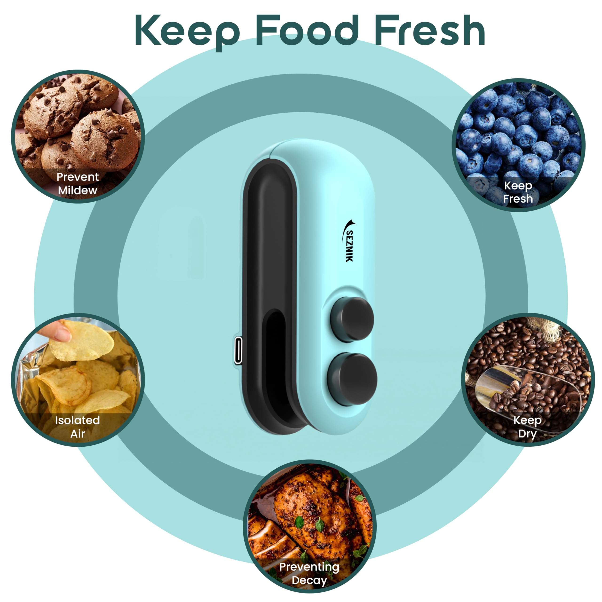 Seznik Sealing Machine for Food Packets - Portable Handheld Sealing, Snacks, Chips, Fresh Storage - Mini Sealing Machine, 1 YEAR Warranty (Dark Blue) 3