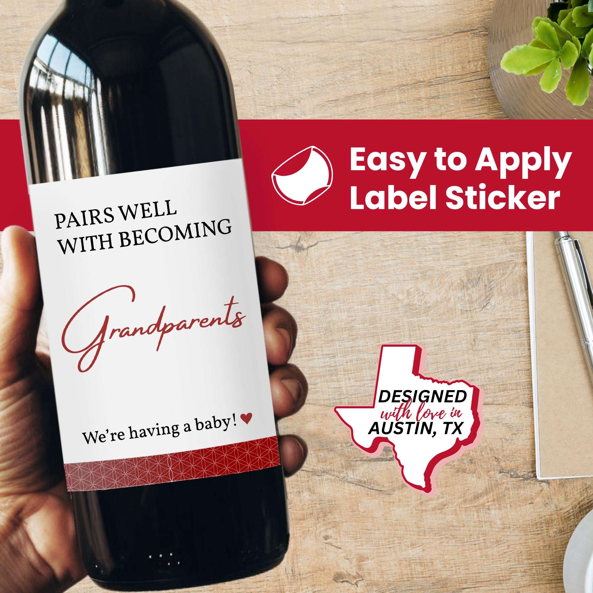 Pregnancy Announcement For Grandparents Wine Bottle Label, Baby Reveal Ideas For Grandparents Announcement Gifts, First Time Grandparents Gifts, Set Of 5 Easy To Apply Stickers, Designed In Austin, TX 5