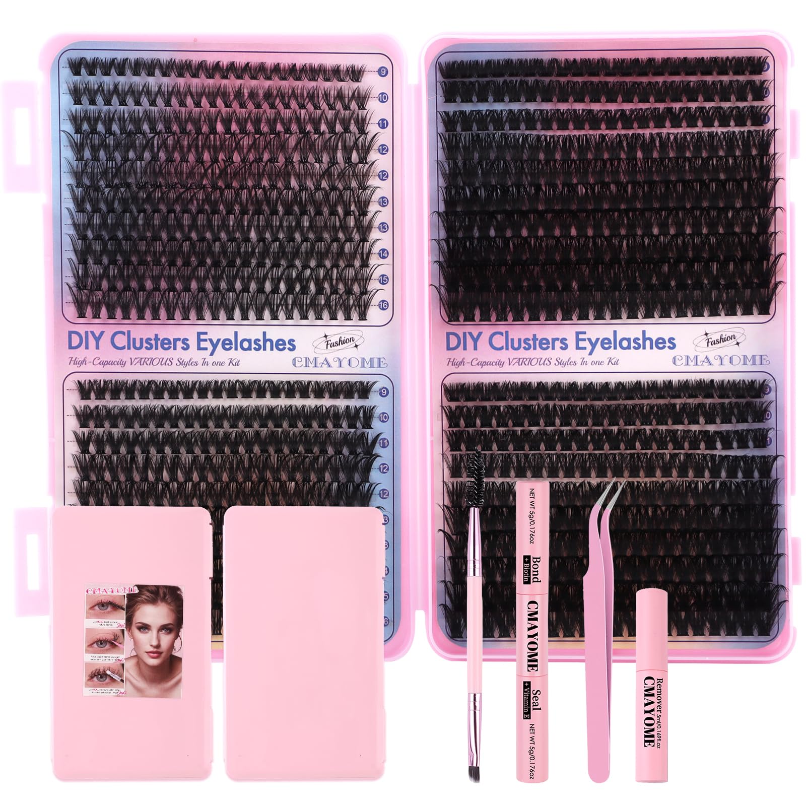 CMAYOME Lash Clusters Kit, 50D 60D 80D 100D Lash Extension Kit with Lash Bond and Seal, 800Pcs Individual Lash Clusters with Lash Tweezers, Lash Remover and Eyelash Brush