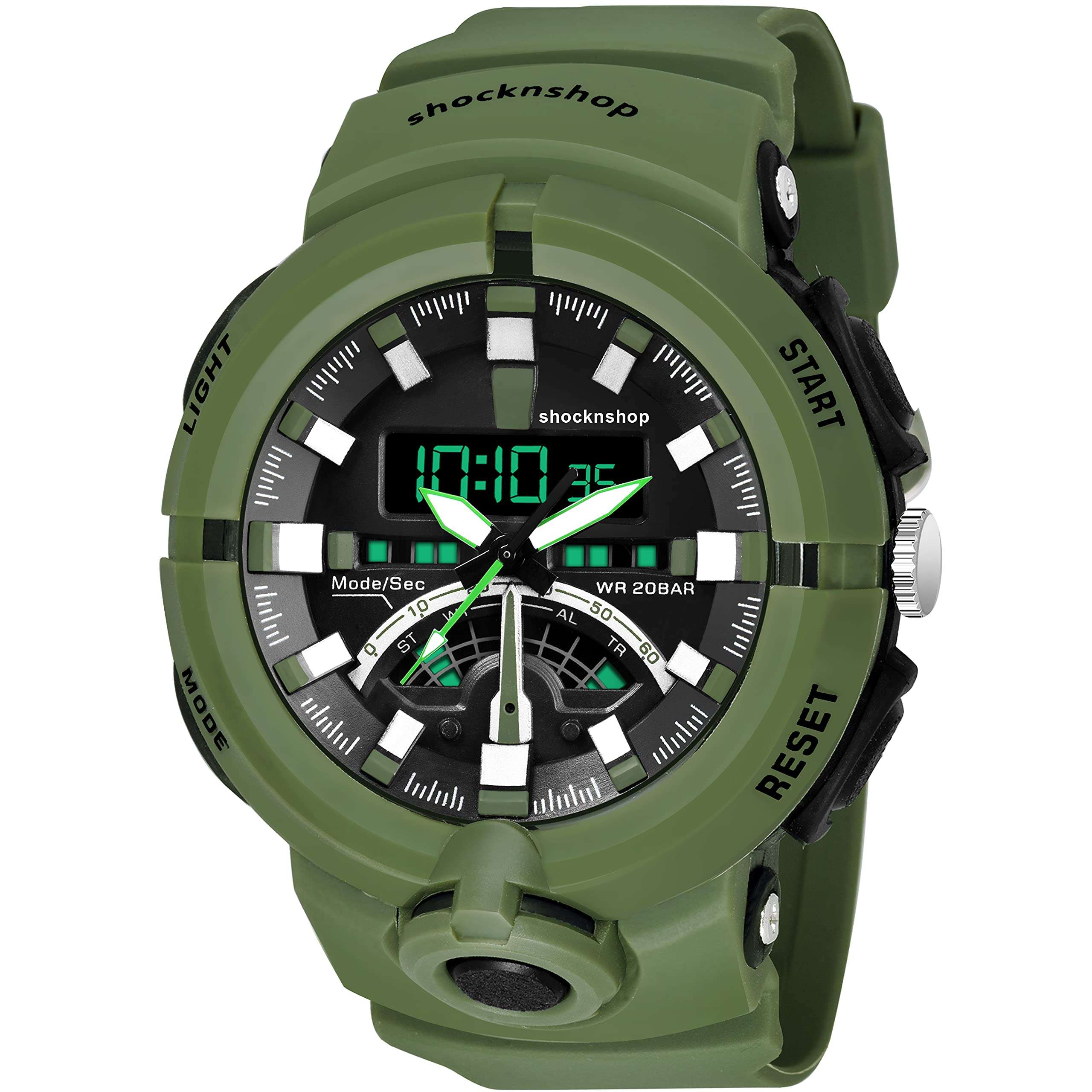 Shocknshop Analog Multifunctional Sports Digital Dial Watch for Men Boys (Black Dial and Green Strap) -W03GRN 1