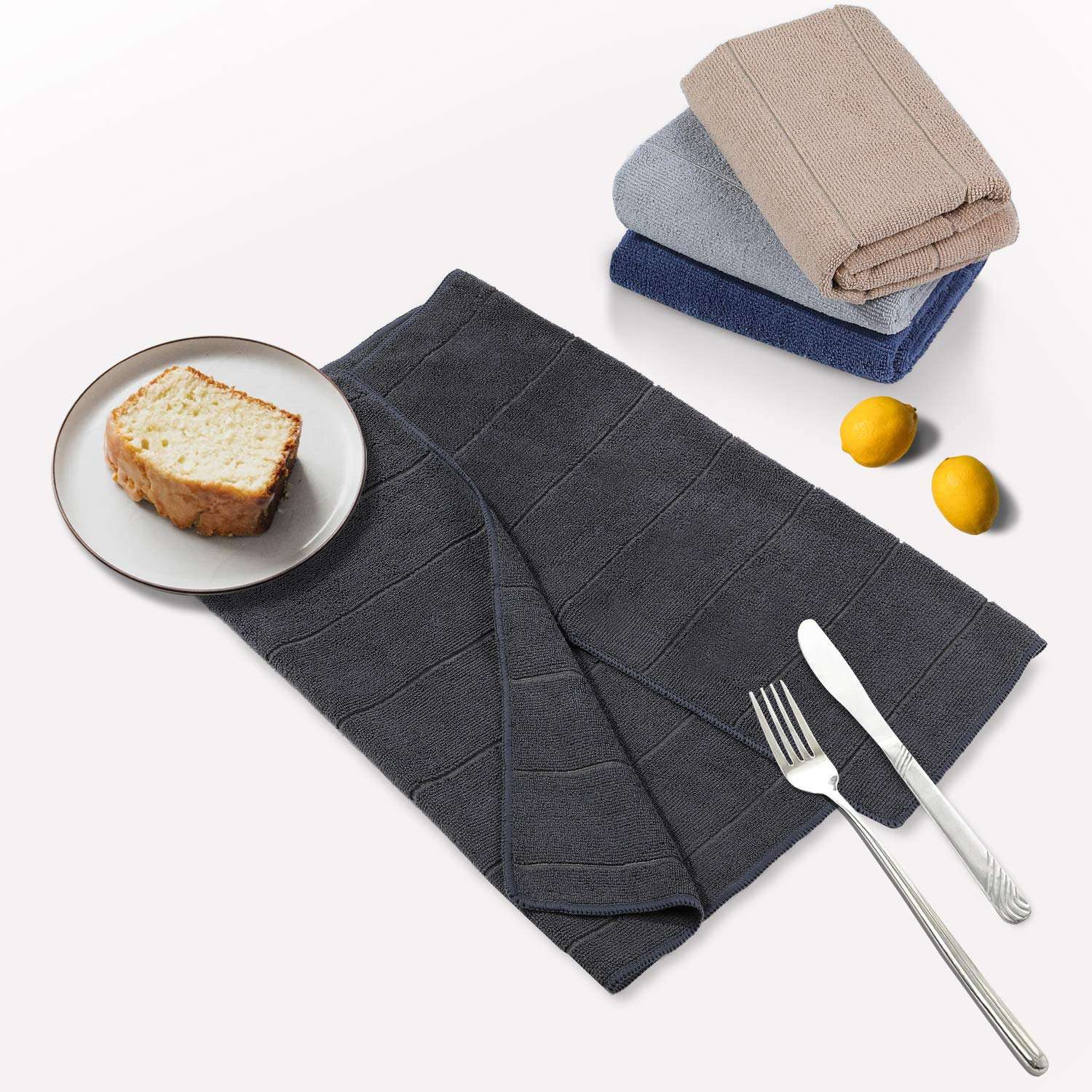 Homaxy Microfiber Kitchen Dish Towels, Ultra Soft and Super Absorbent Cleaning Towels, 18 x 28 Inch, 8 Pack (Stripe Designed), Dark Grey 5