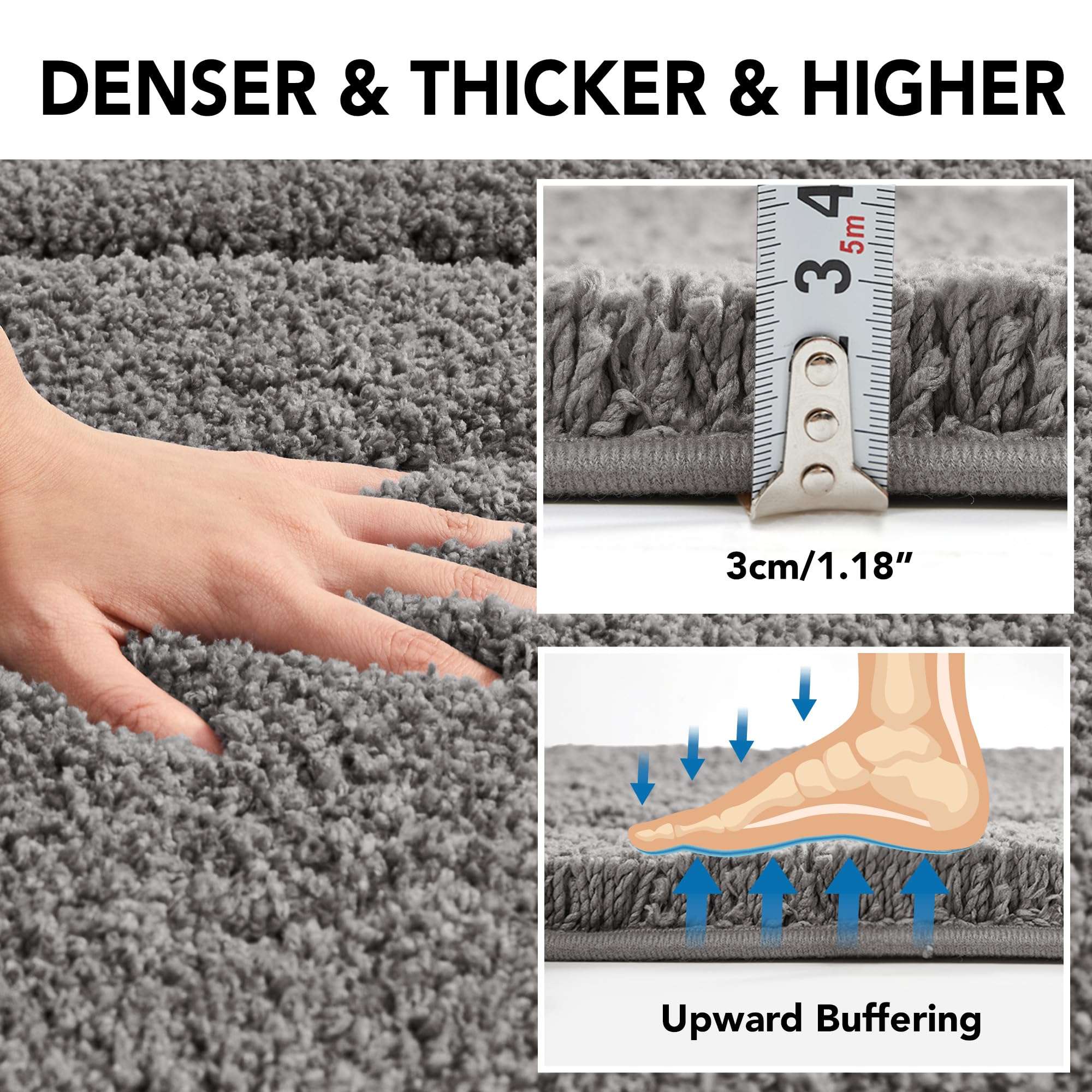 Deconovo Non-Slip Bath Mat - Ultra Soft, Quick Dry, Super Absorbent, Machine Washable, Premium Plush Rug for Bathroom & Shower - 24"x17",Blue 5