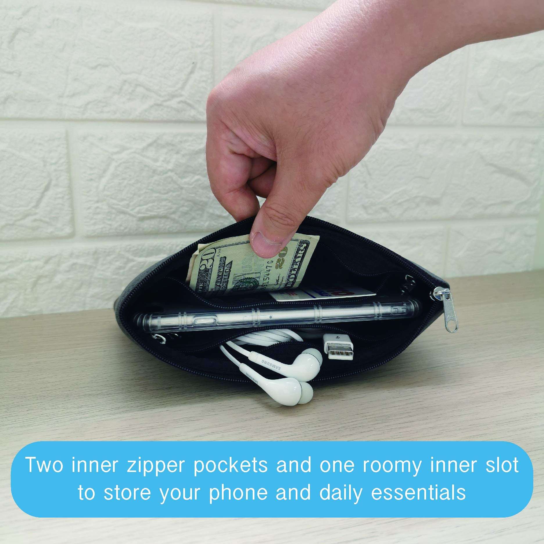 Tainada Men Women Horizontal Phone Neoprene Shockproof Zipper Carry Case Bag Pouch with Belt Loop Holster & Carabiner Compatible with Most of Smartphones (Black) 5