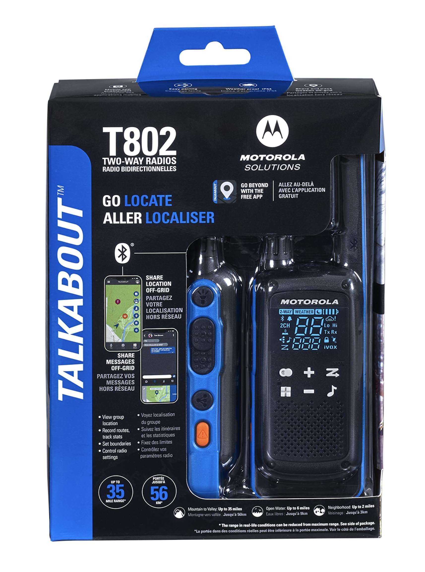 Motorola Solutions, Talkabout T802, Portable FRS Two Way Radio 6 Pack Walkie Talkies Blue/Black 22 Channels 6 PTT Curl Earpieces 5