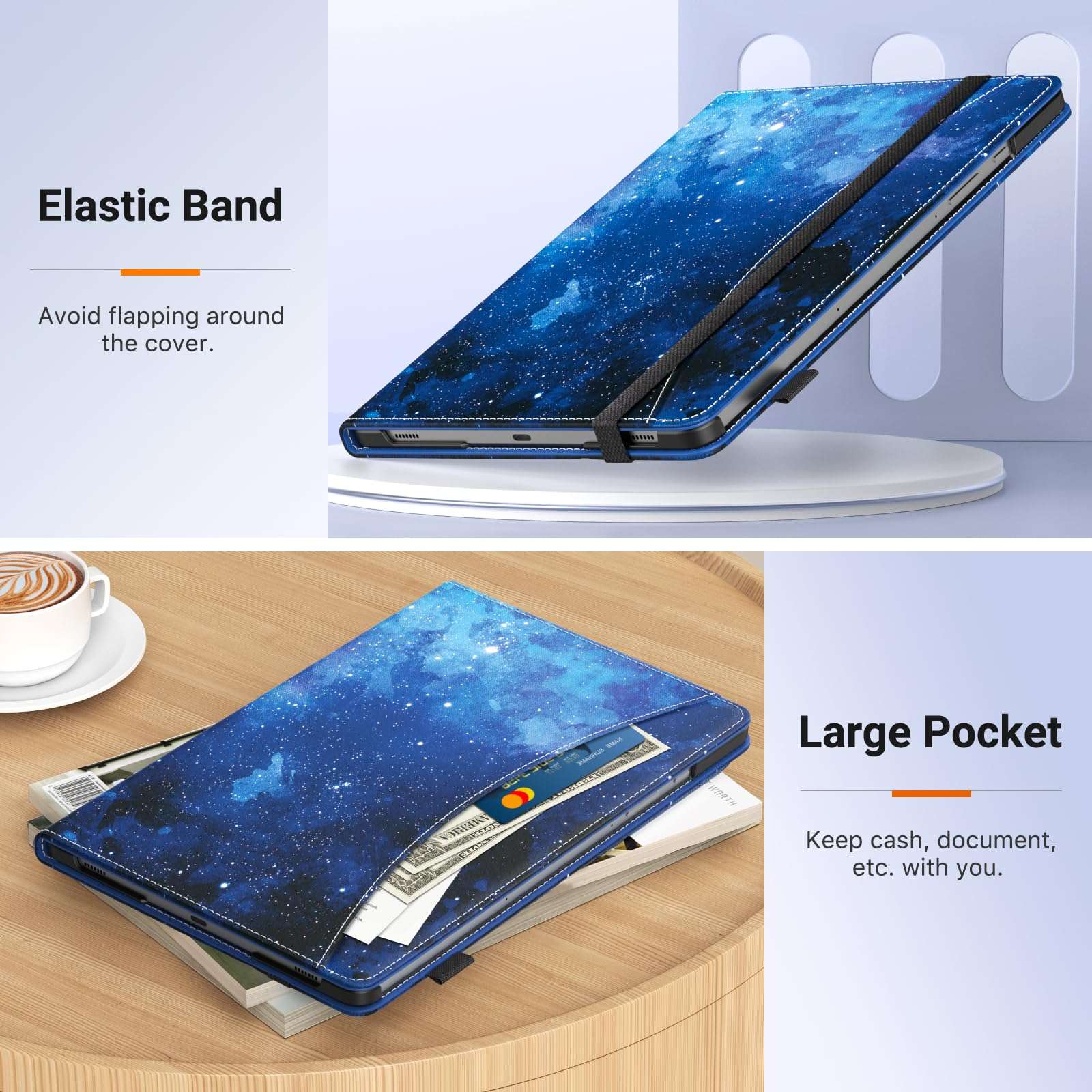 MoKo Case for Samsung Galaxy Tab S9 11-Inch 2023 (SM-X710/716B/718U) with S-Pen Holder, Hand Strap, Pocket, Multi-Angle Viewing Folding Stand Folio Cover Case for Galaxy Tab S9 2023, Blue Starry Sky 6