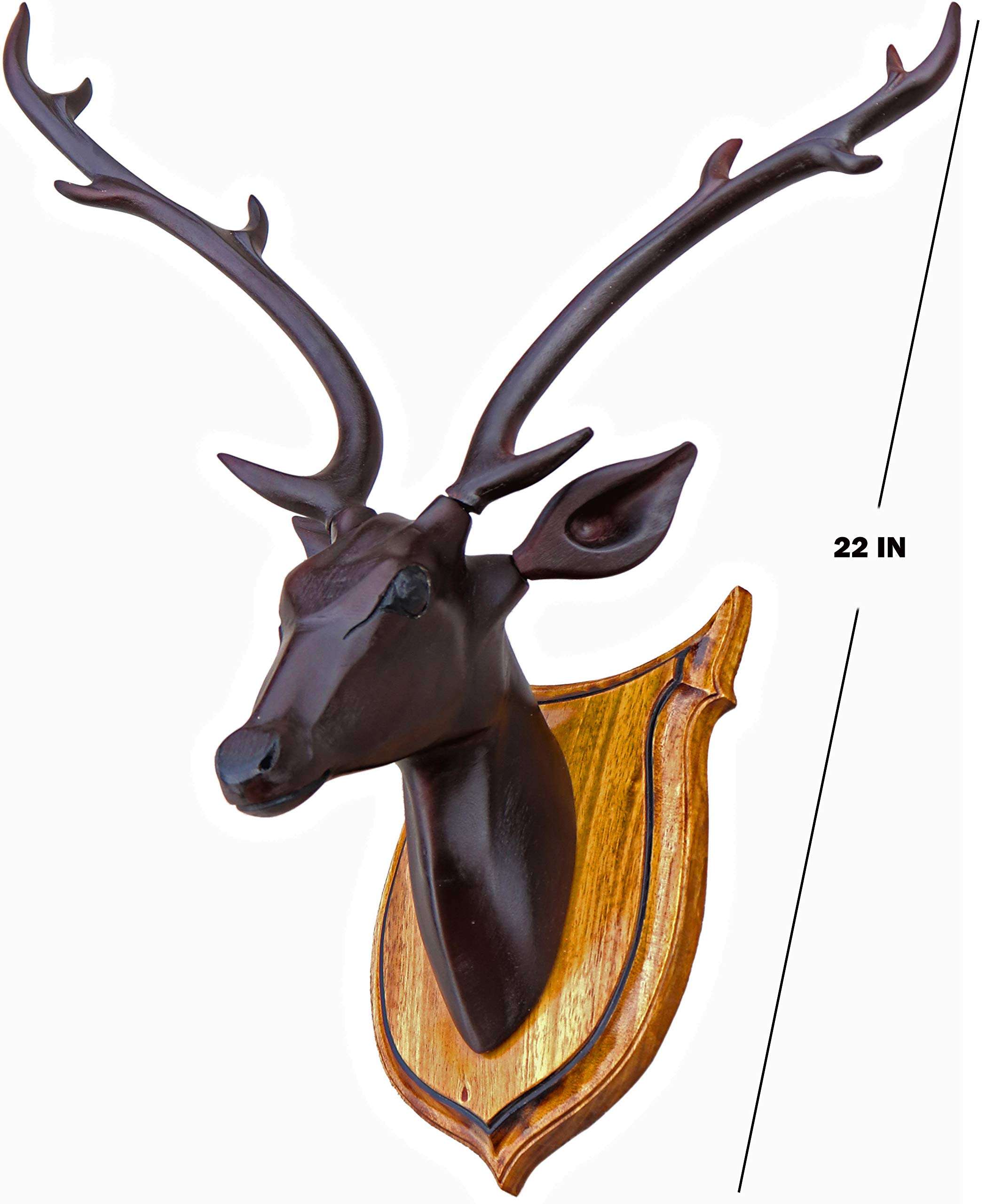 Bankura Traditional Art Center, Deer Head Long Neck Wooden Handmade Showpiece Wall Mounted and Wall Hanging Hook Home Decor 56cm, Black 1