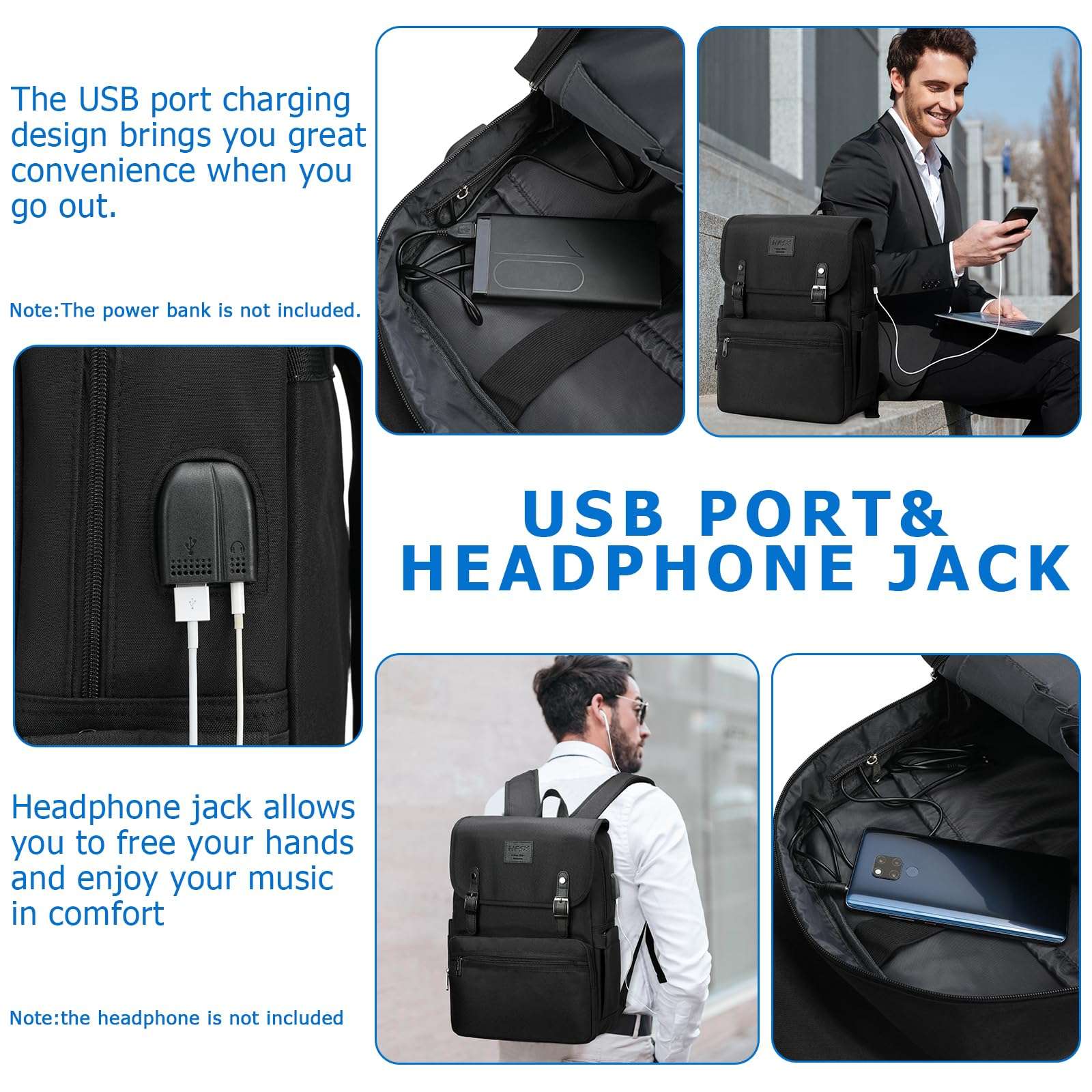 HFSX Anti Theft Laptop Backpack Men Women Vintage Backpack Bookbag College Backpacks Stylish Water Resistant Backpack Fits 15.6 Inch Laptop 5