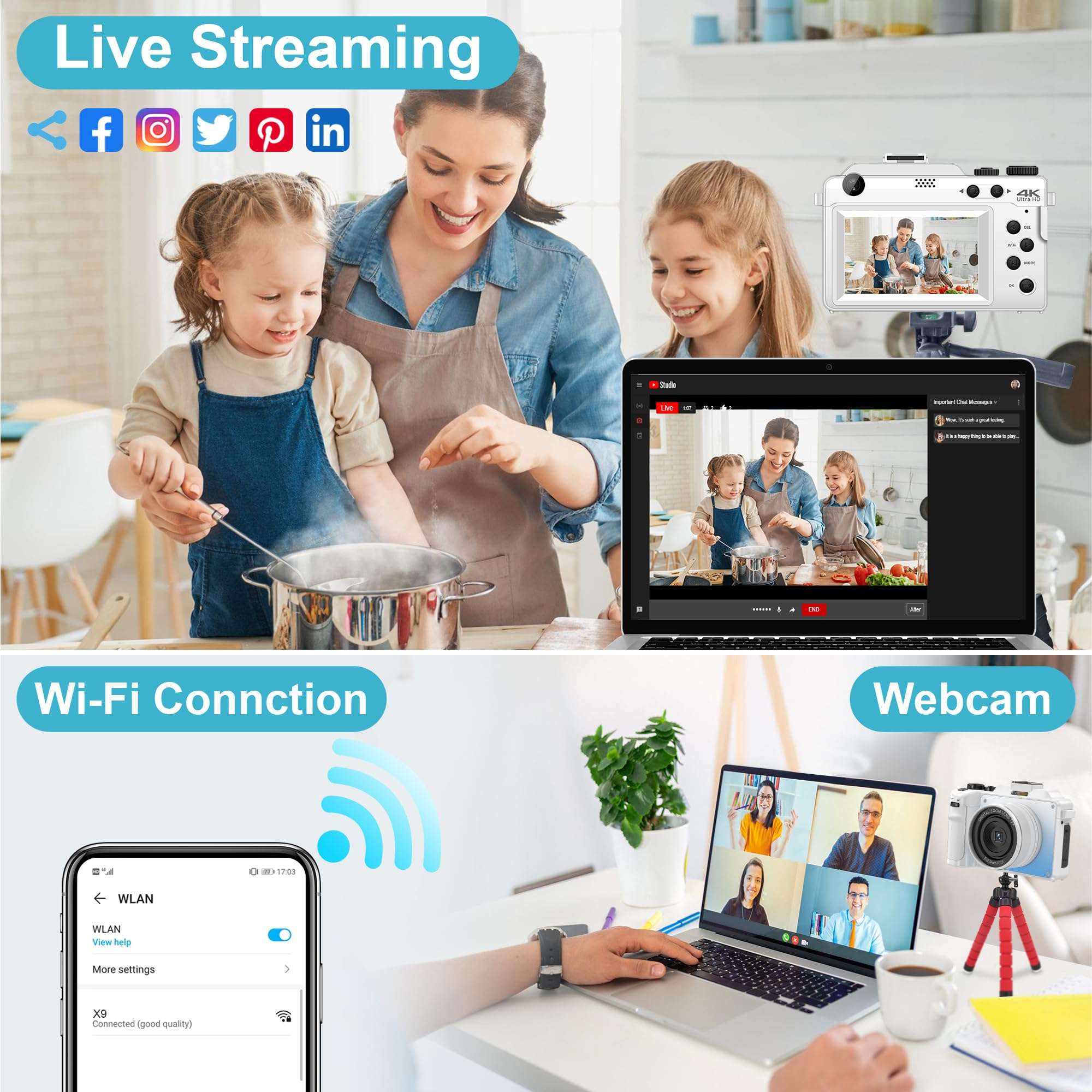 Cameras for Photography, 4K Digital Camera, 48MP Cameras for YouTube with Dual Camera, Point and Shoot Digital Cameras with Autofocus 18X Digital Zoom Vlogging Camera for Teens Beginners 5