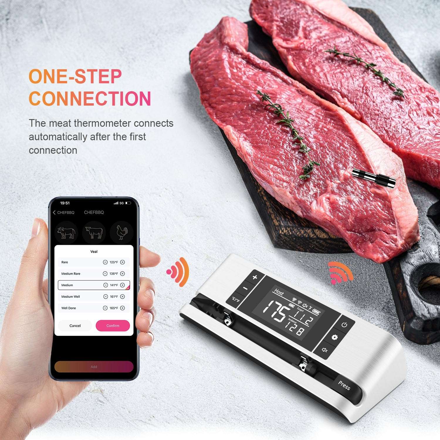 Wireless Smart Meat Thermometer with Dual-Sensor Probe, 500FT Remote Monitoring, Dedicated App, Real-Time Ambient and Food Temperature Tracking for Precise Cooking Control 3