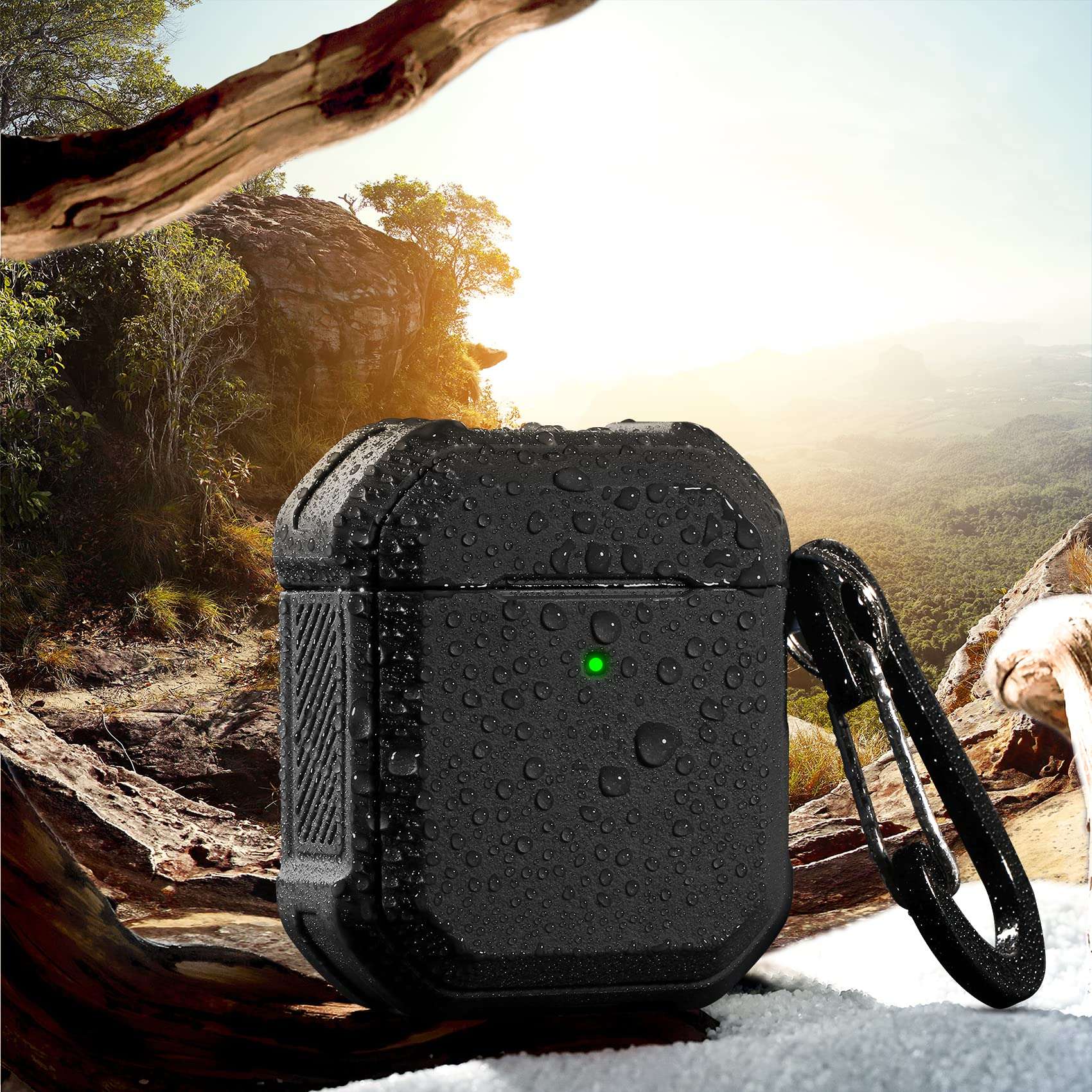 Charlam Airpods Case Cover Designed for AirPod 2 & 1 Men Women, Sturdy Stylish Full-Body Rugged Protective Cases with Keychain [Front LED Visible], Black 6