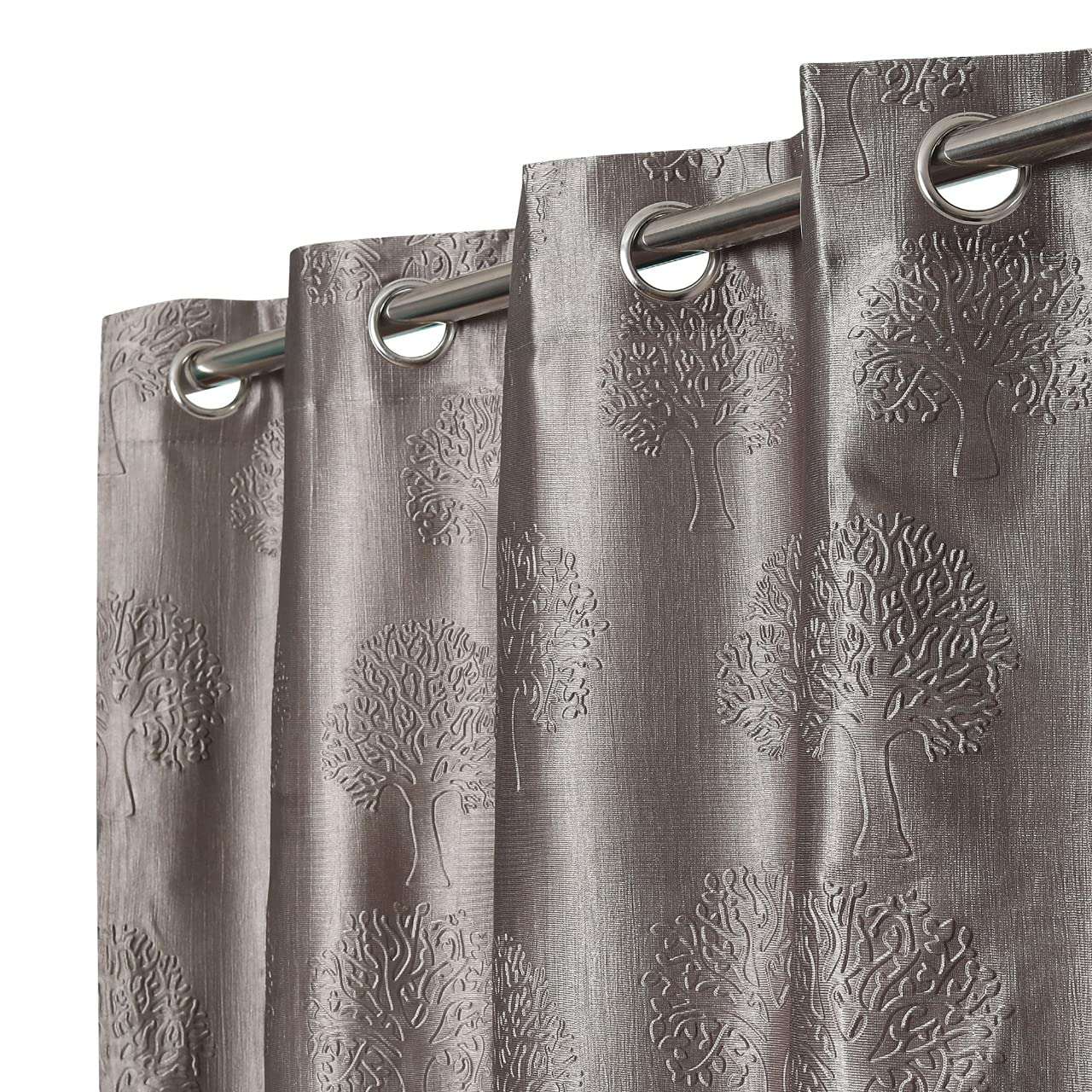 GRIHSHOBHA Polyester Tree Punch Window Plain Room Darkening Thermal Insulated Window Door Curtains Parde for Bedroom, Living Room, 5 Feet Long, Grey, Set of 2 1