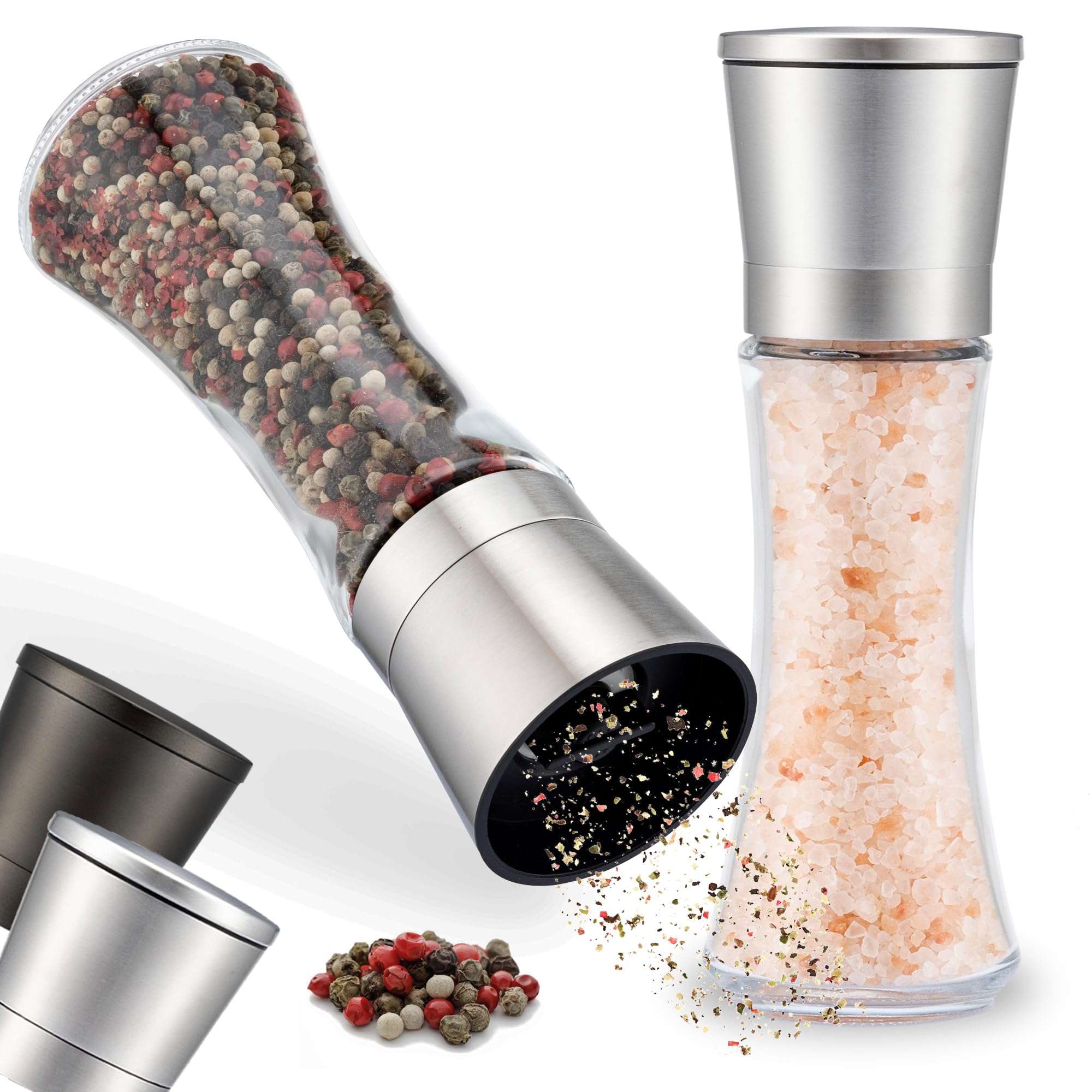 ZOLMER® Spice mill set of 2 with adjustable ceramic grinder - Noble salt mill & pepper mill made of stainless steel - Also as a chili mill [without spice content] 1