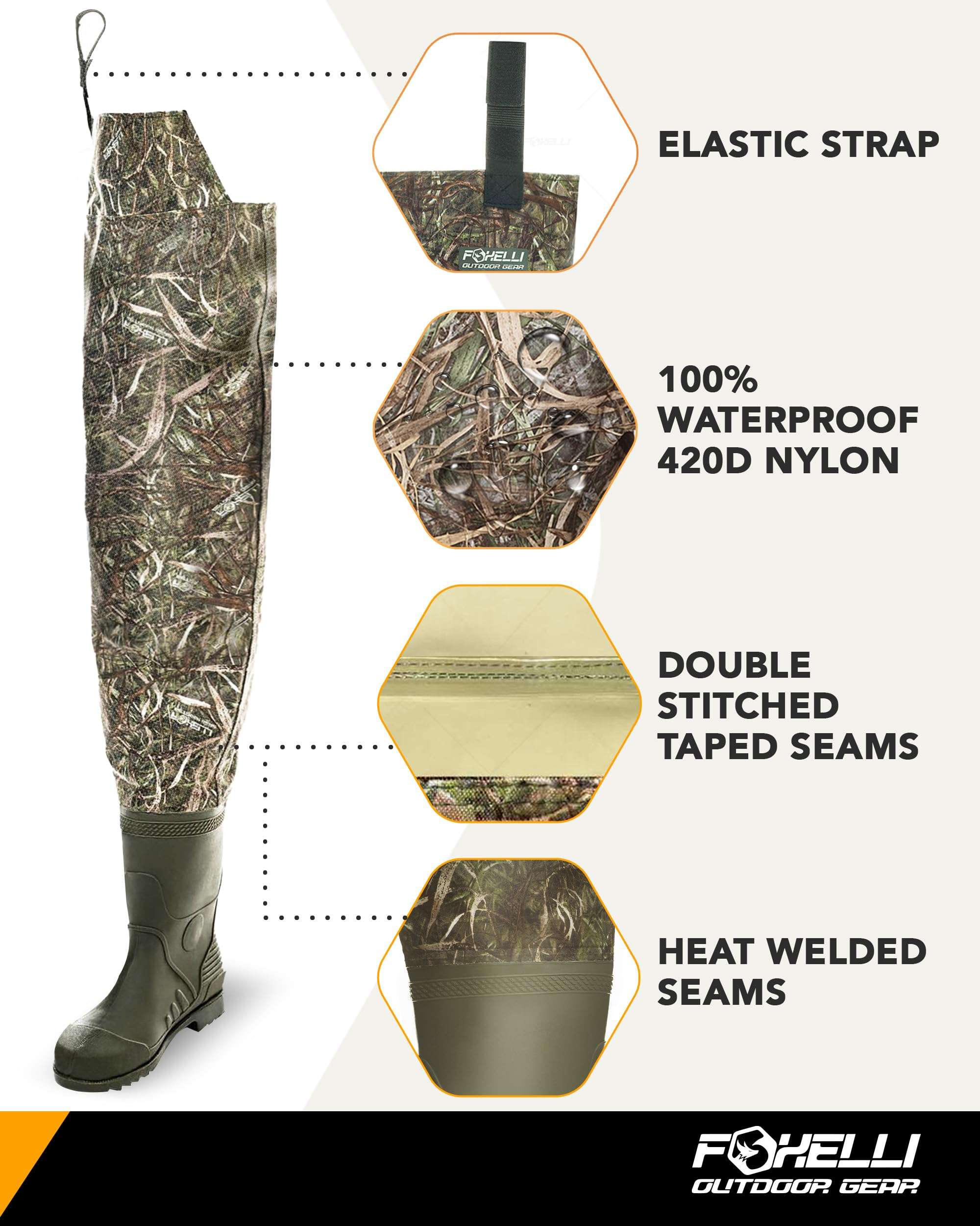 Foxelli Hip Waders – Waterproof Camo Hip Waders for Men & Women with Boots Lightweight Wading Hip Boots for Fishing & Hunting 5