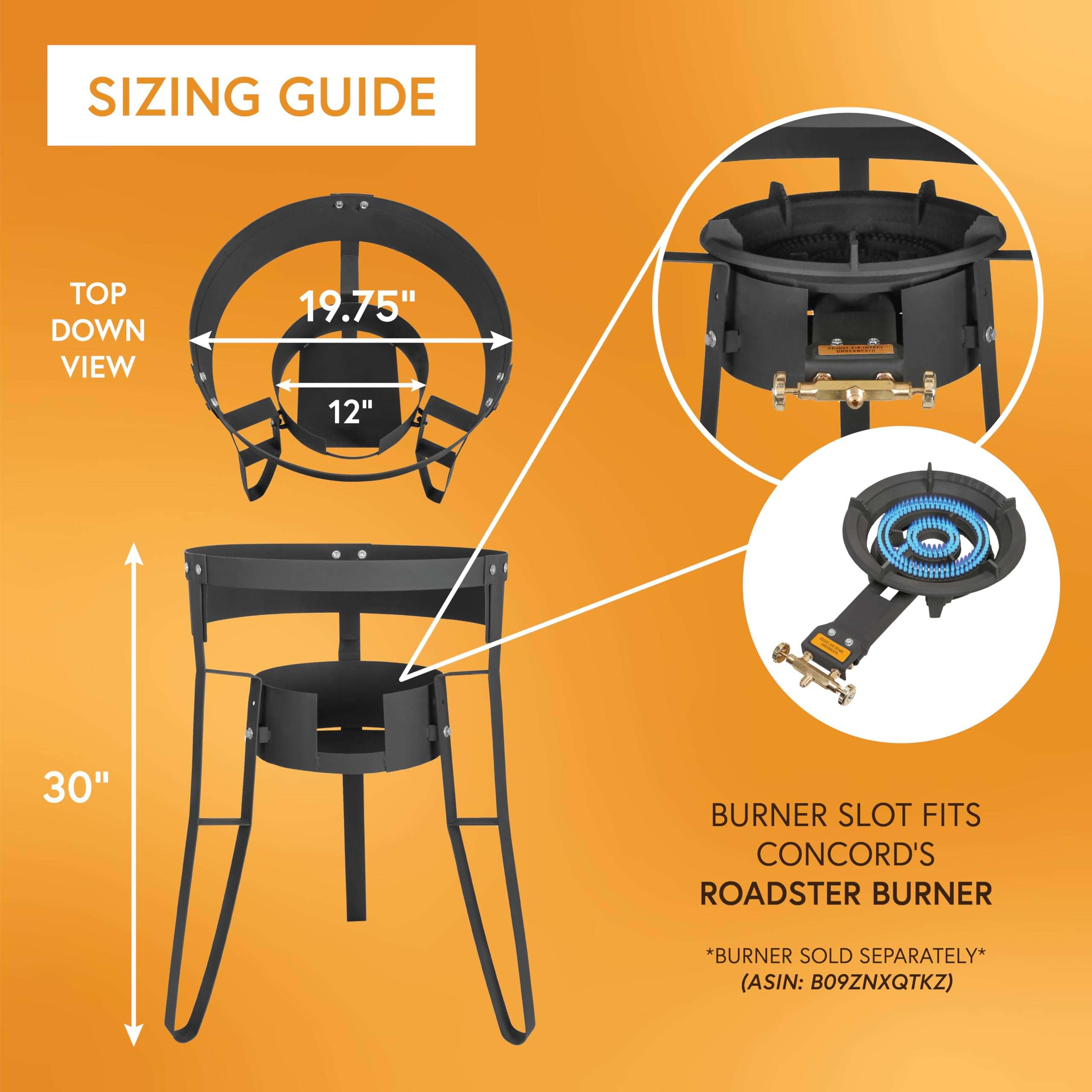Concord 30" Powder Coated Steel Comal Stand with Adjustable Burner Mounting Rack. Great for Discada, Street Vendor, Tacos, Etc. 3