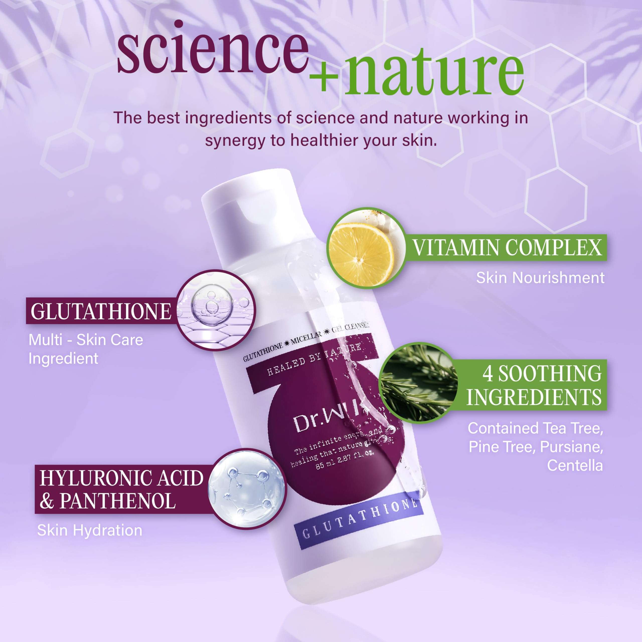 DR. WIK Gluthathione Michellar Gel Facial Cleanser For Sensitive Skin With Hyaluronic acid, Tea Tree And Vitamin | Korean Skin Care Face Wash For Radiant Skin | Hydrating Face Cleanser - 2.87 Fl Oz 5